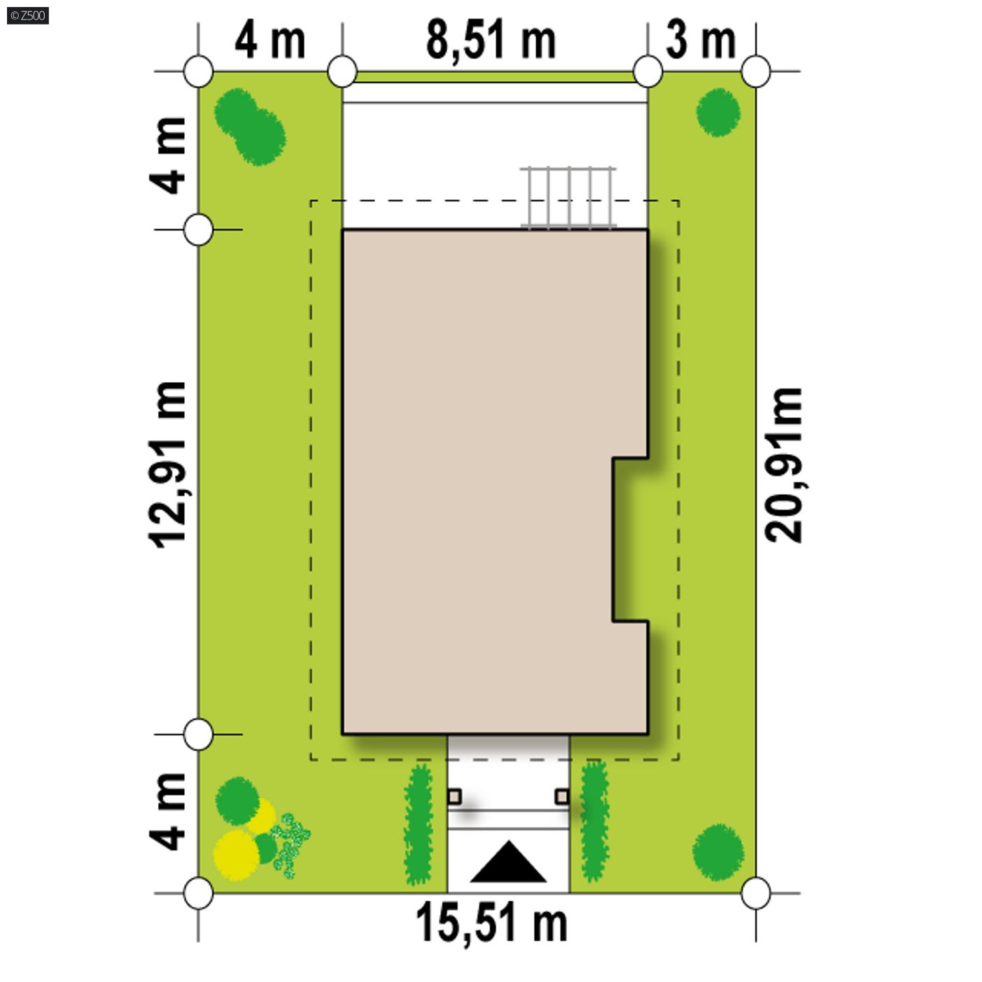 Gotowy projekt domu  - Parterowy dom na wąską działkę < 16m o powierzchni użytkowej poniżej 90m2