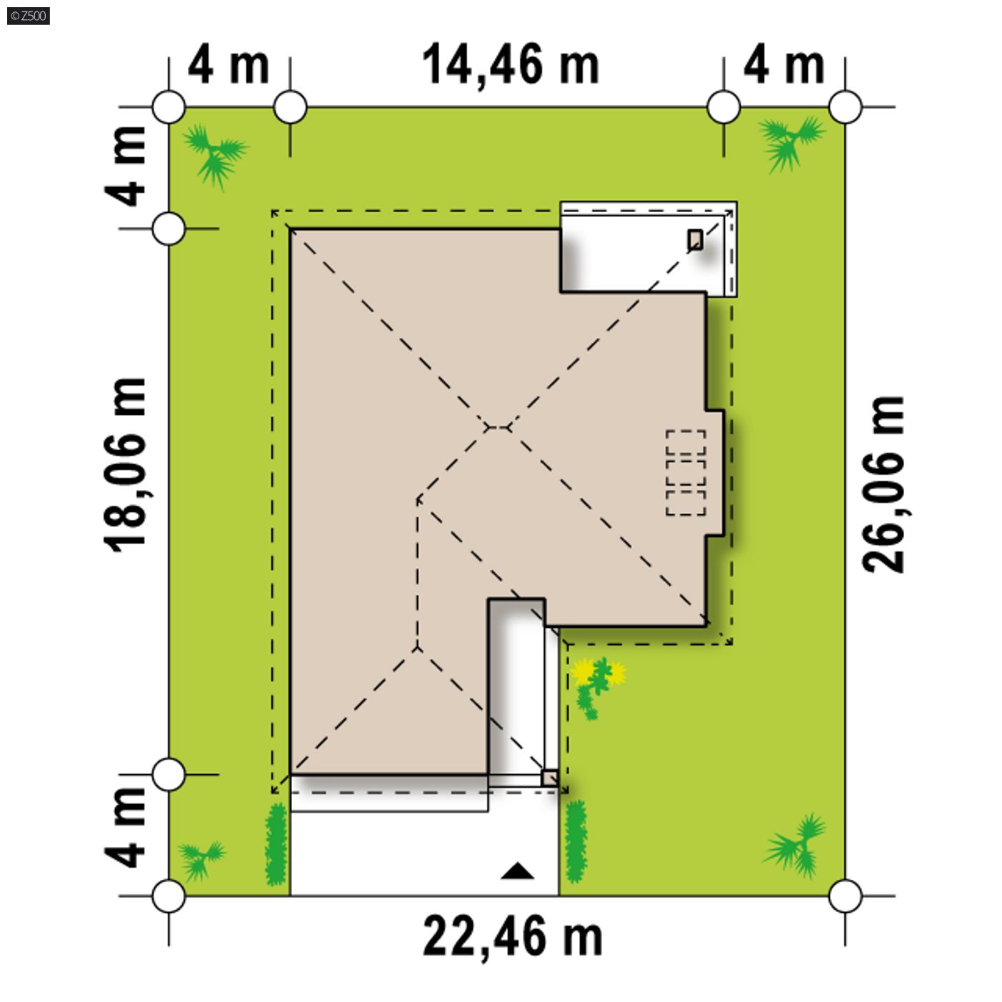Gotowy projekt domu  - Komfortowy i przestronny dom parterowy z garażem dwustanowiskowym od frontu.