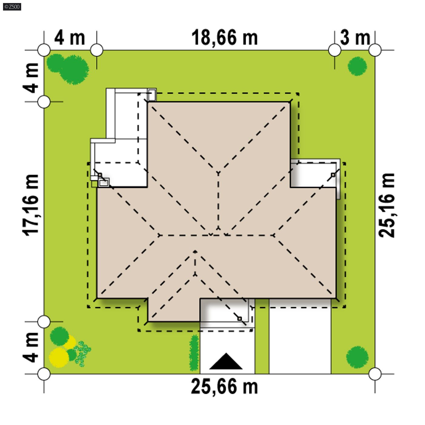 Gotowy projekt domu  - Parterowy dom z dużym salonem, trzema pokojami i dużym garażem.