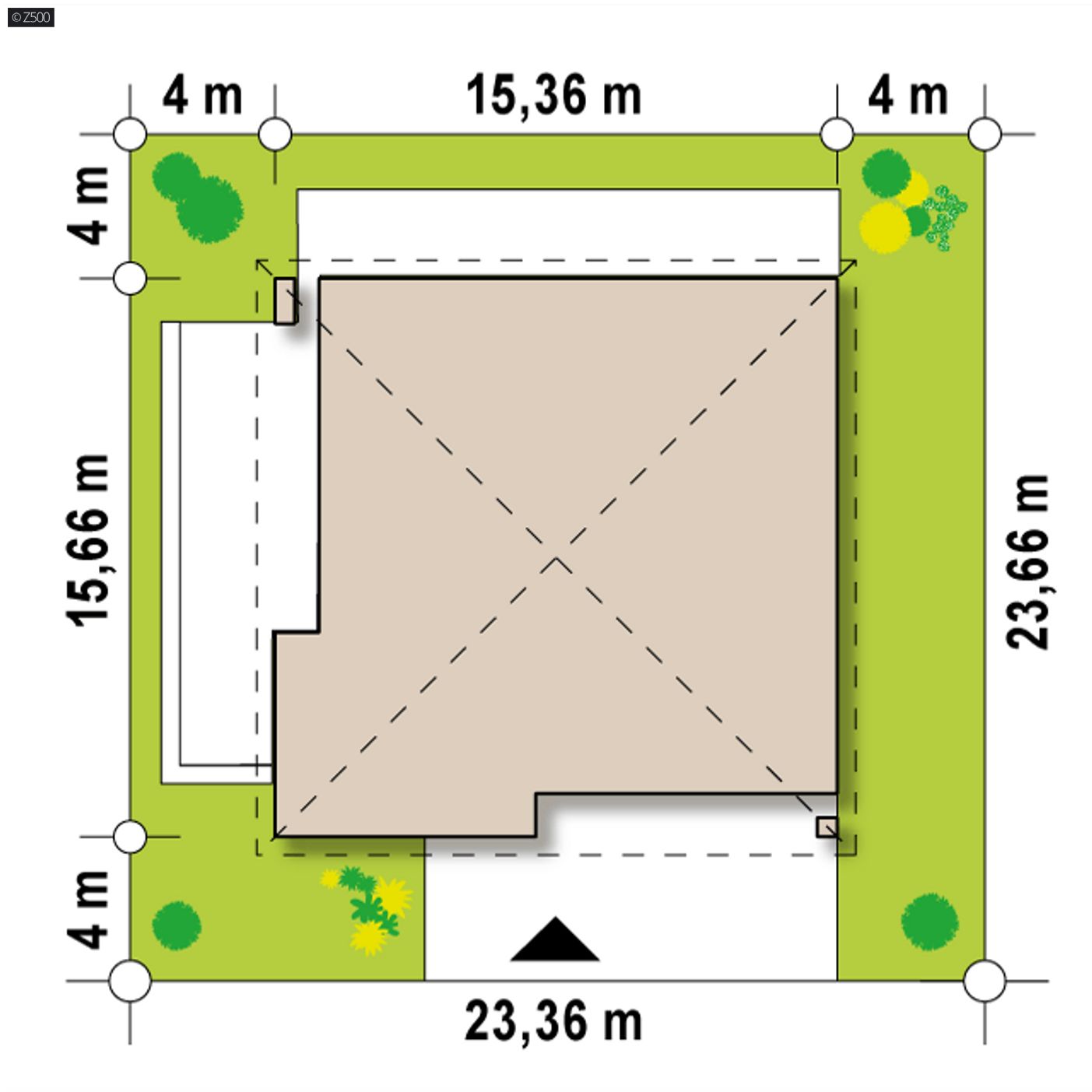 Gotowy projekt domu  - Komfortowy dom parterowy z garażem dwustanowiskowym i dachem kopertowym.