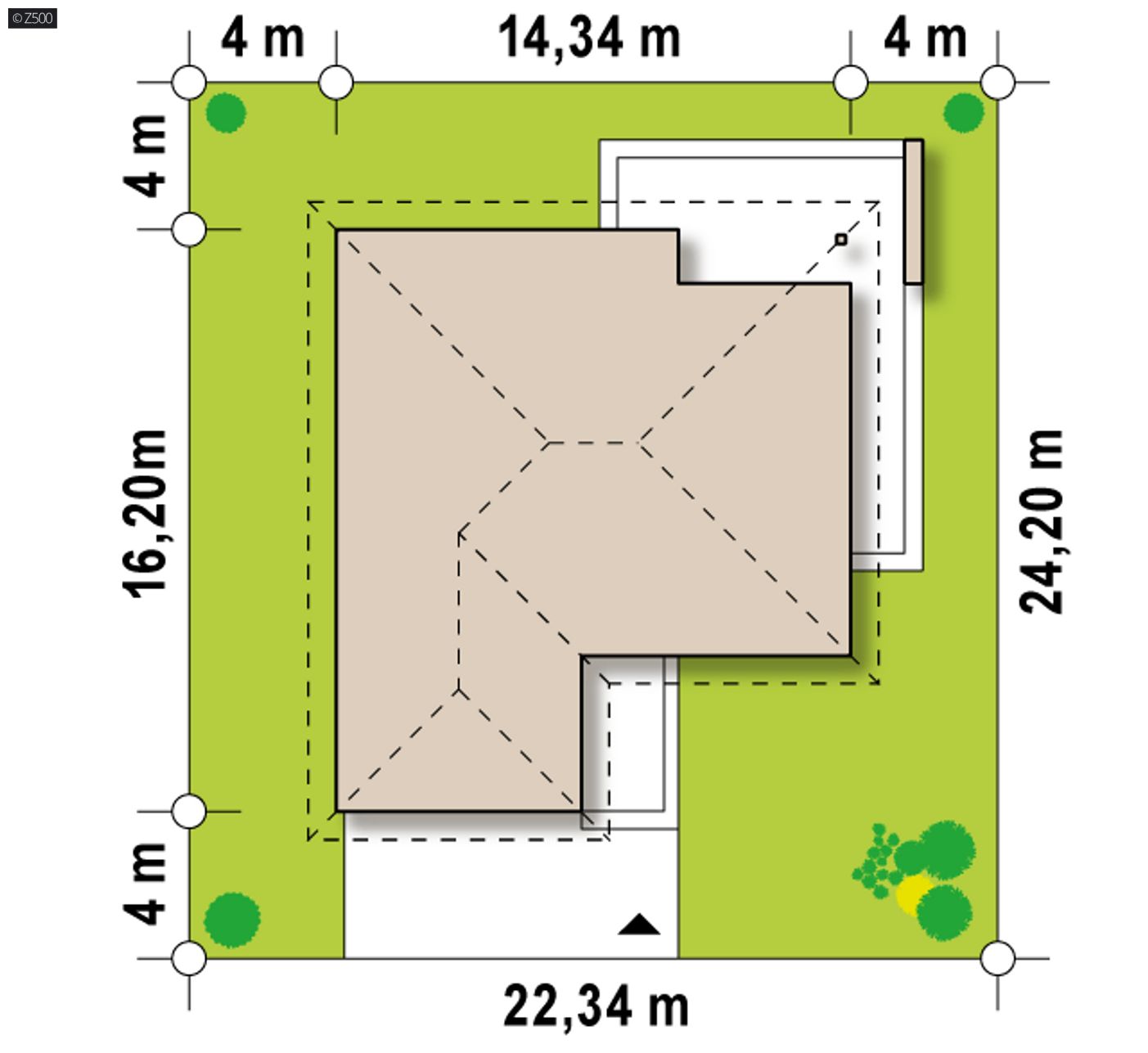 Home project  - Parterowy dom z dużym garażem od frontu na dwa samochody. Obszerny taras od ogrodu