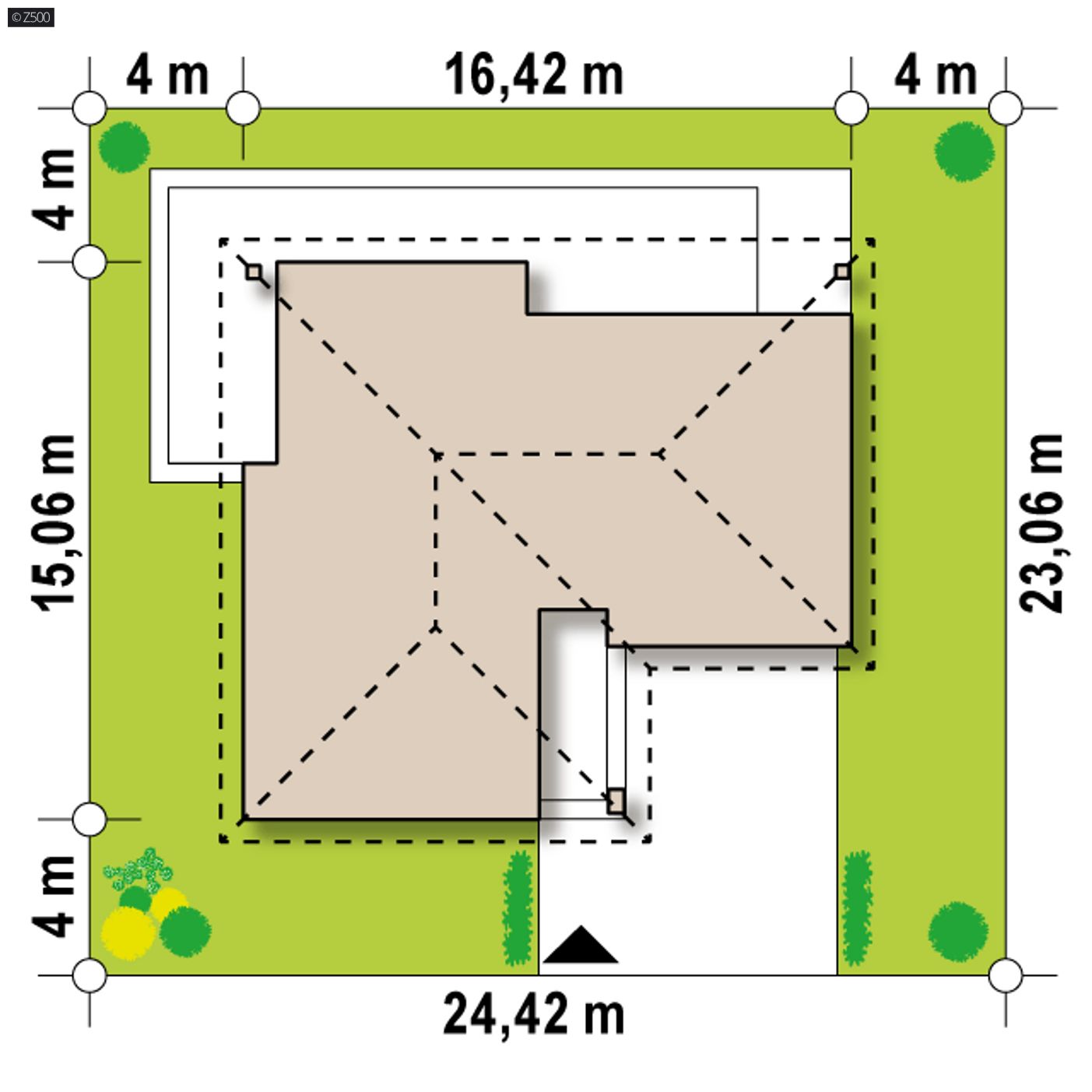 Gotowy projekt domu  - Wygodny, dom parterowy z bocznym, dwustanowiskowym garażem.