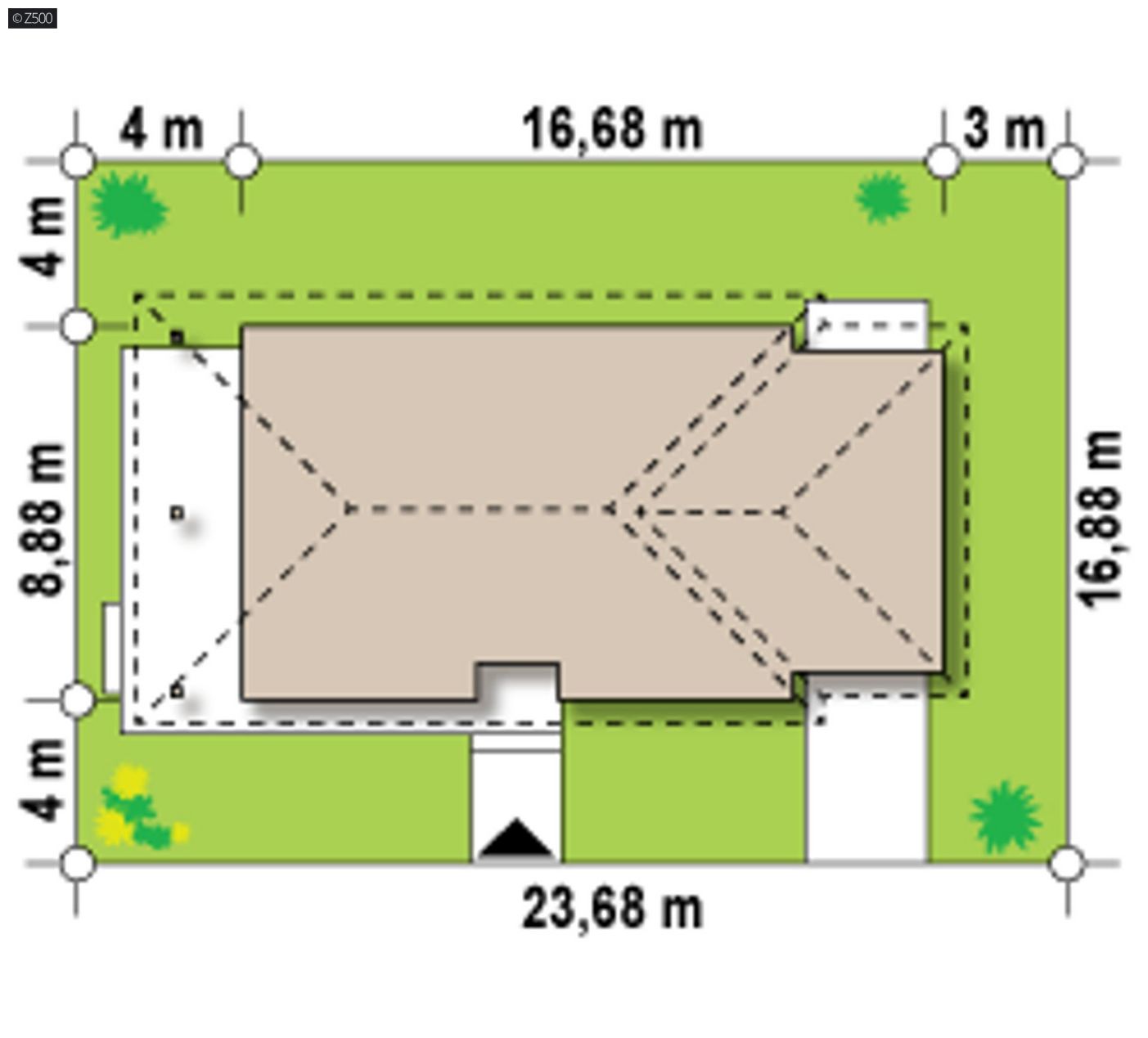 Mājas projekts  - Neliela un mājīga vienstāva māja ar verandu,  divām istabām un garāžu - Z55 GP