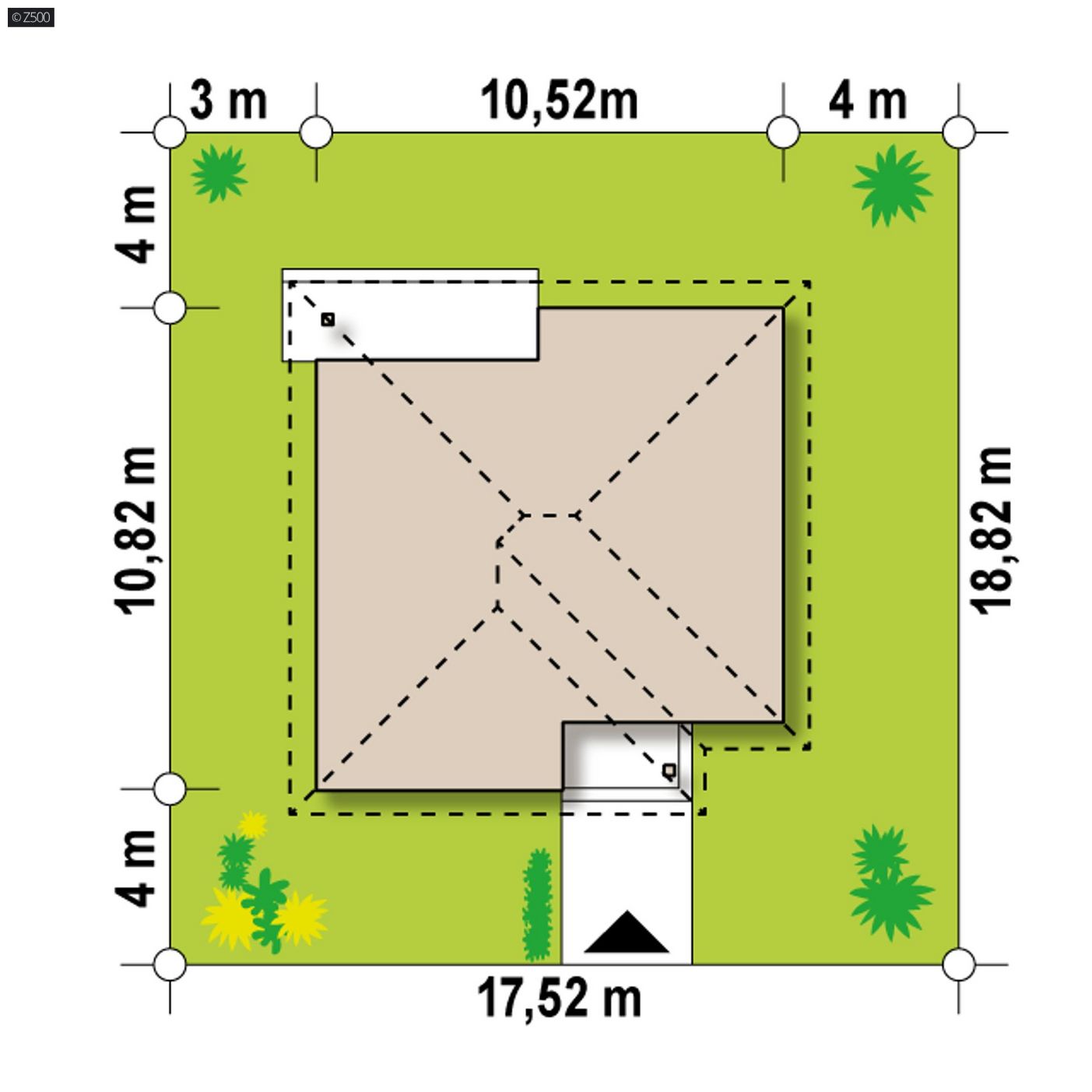 Mājas projekts  - Mały parterowy dom z funkcjonalnym układem pomieszczeń i zadaszonym tarasem.