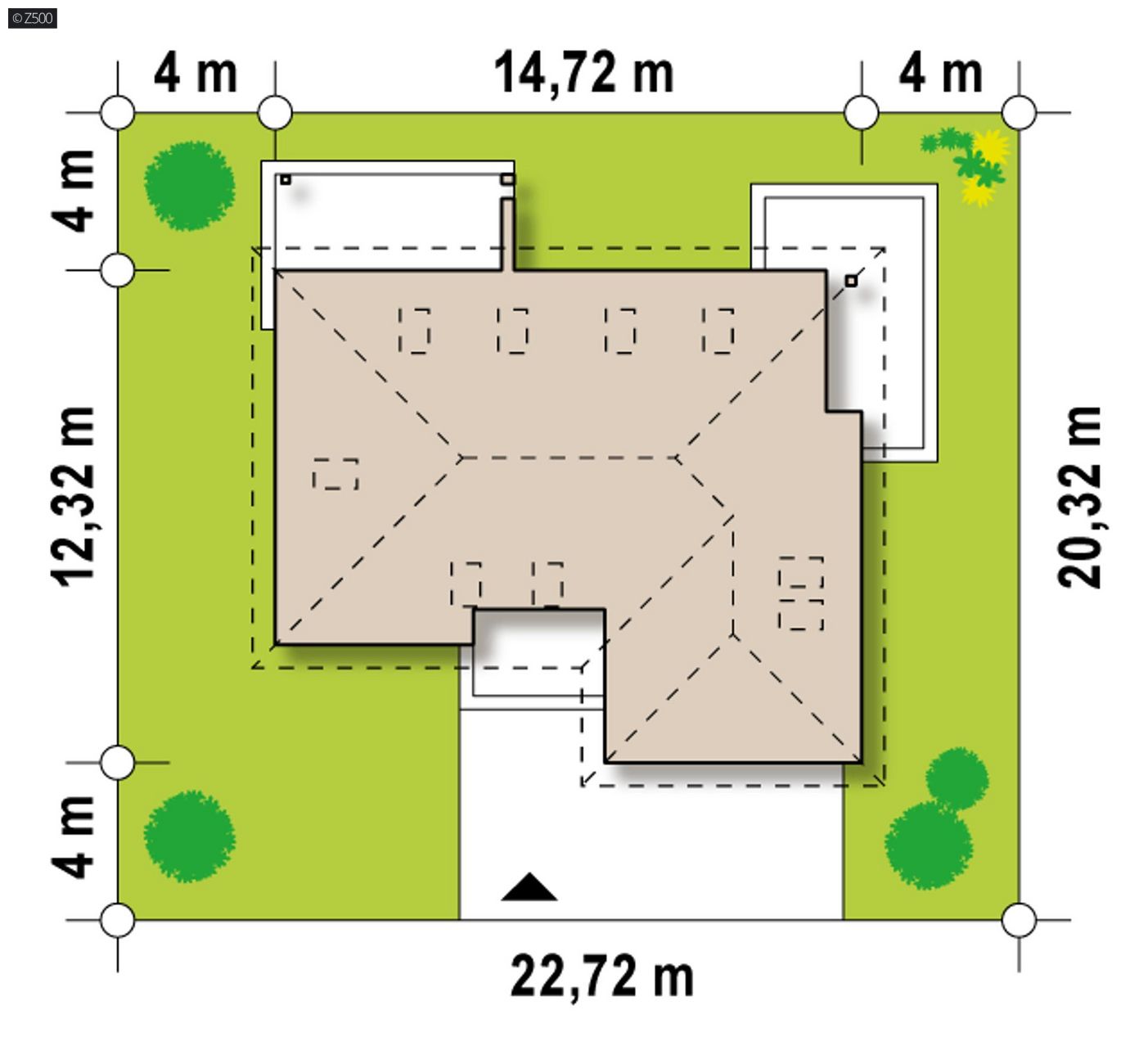 Mājas projekts  - Dom z poddaszem,intymnym kompleksem sypialnianym na parterze i garażem od frontu