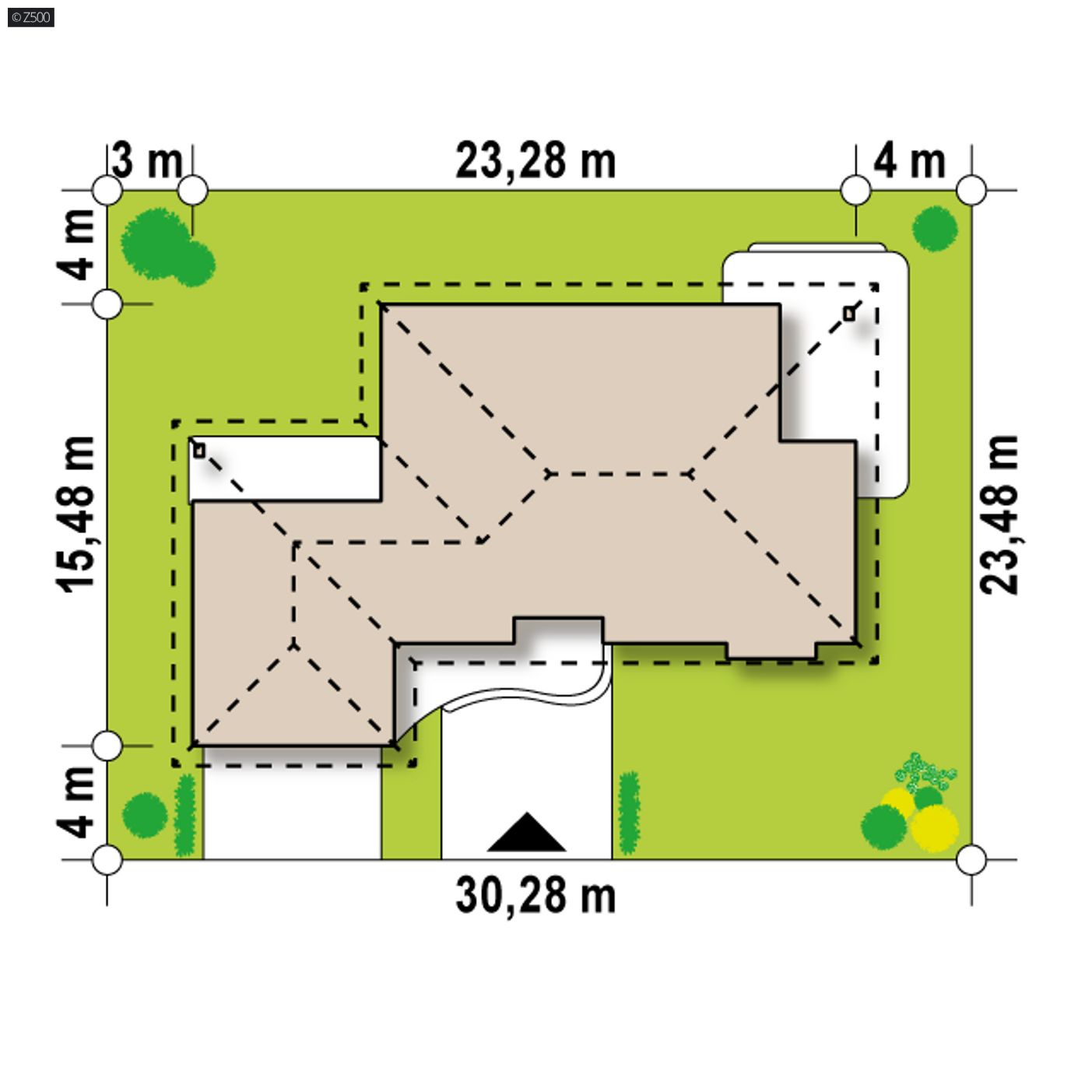 Home project  - Projekt domu parterowego z przestronnym salonem i dużym garażem.