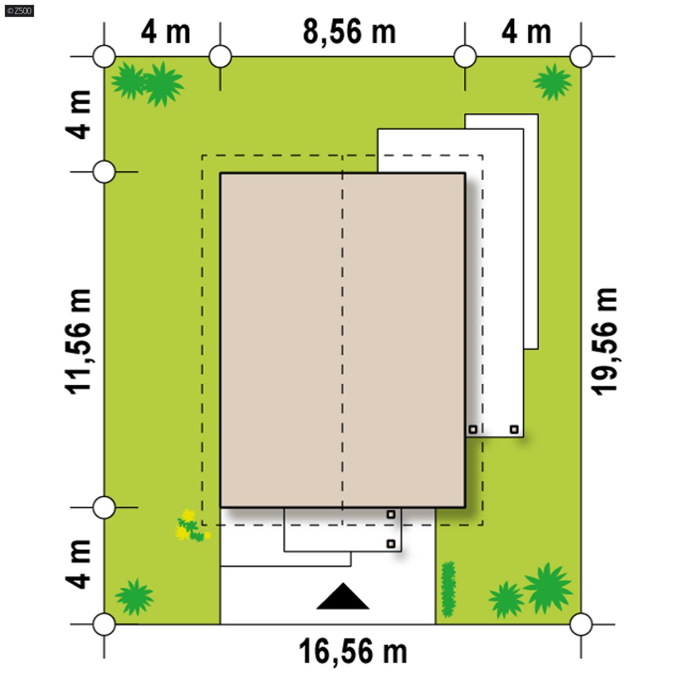 Gotowy projekt domu  - Mały dom parterowy także na wąską działkę z dużym pomieszczeniem gospodarczym.