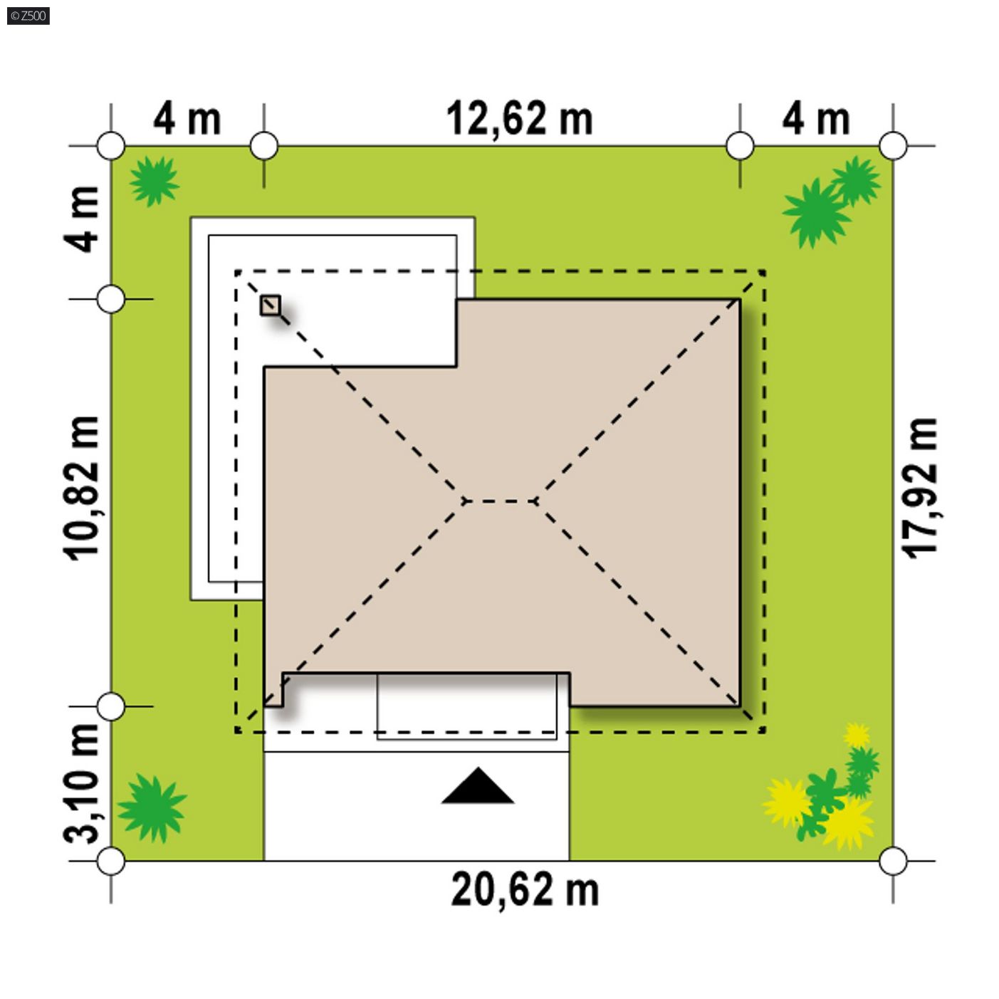 Mājas projekts  - Parterowy, tradycyjny dom w konstrukcji drewnianej z dachem kopertowym do 100m2.