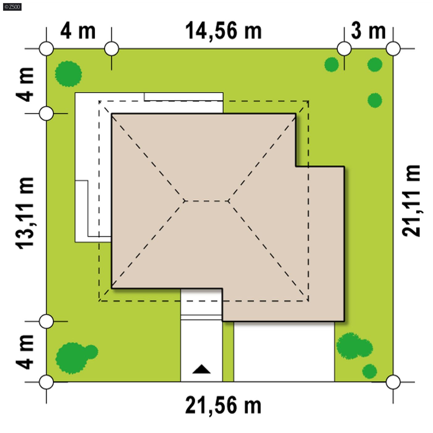 Gotowy projekt domu  - Piętrowy dom w stylu willi z garażem od frontu, nad którym zaprojektowano taras.
