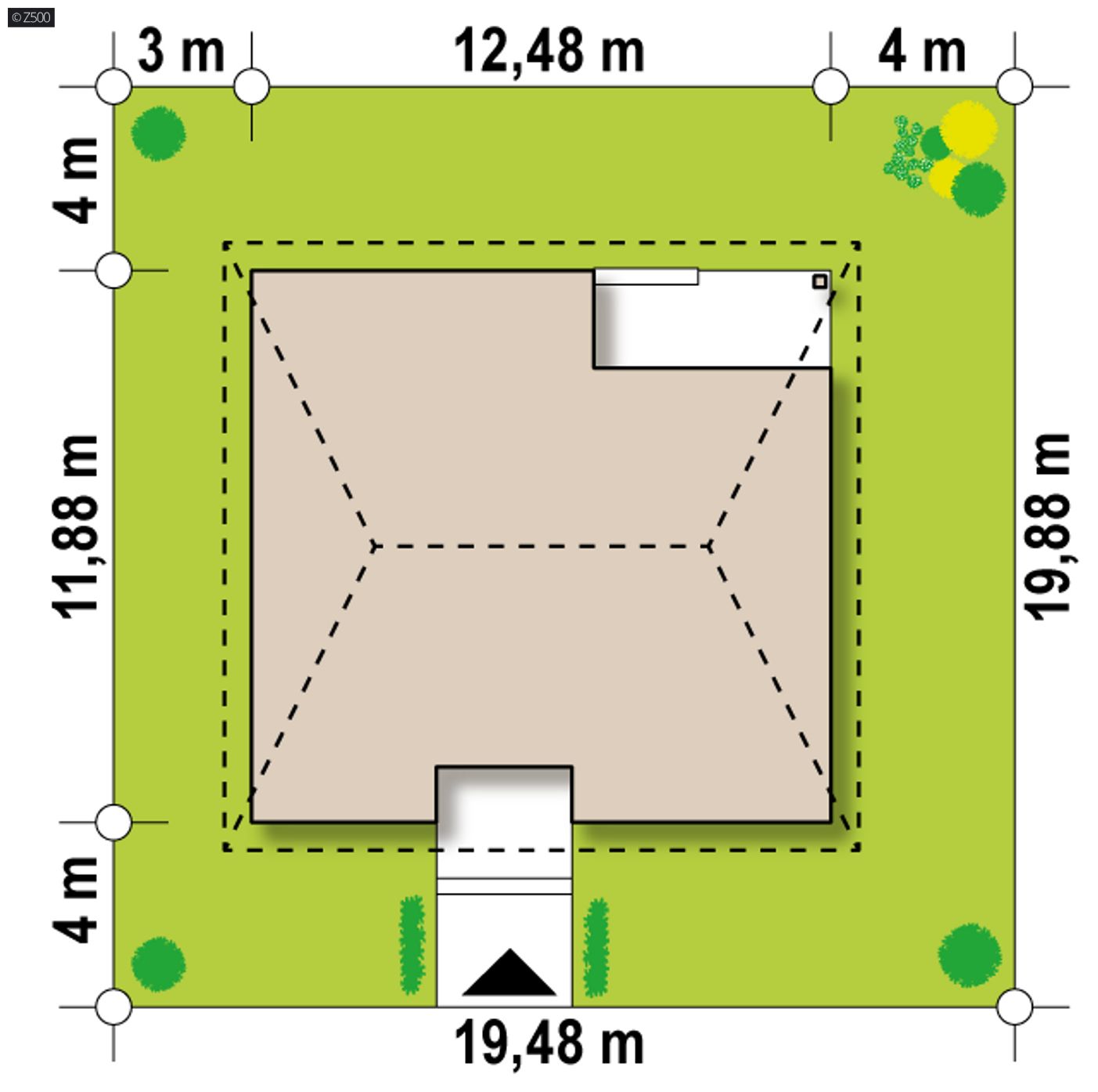 Home project  - Funkcjonalny dom parterowy z kopertowym dachem i narożnym oknem w kuchni.