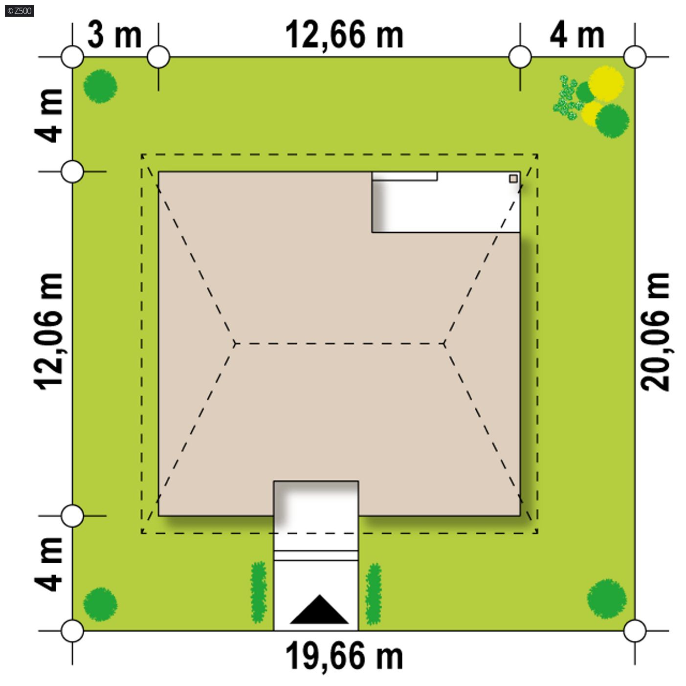 Gotowy projekt domu  - Funkcjonalny dom parterowy z kopertowym dachem i narożnym oknem w kuchni.