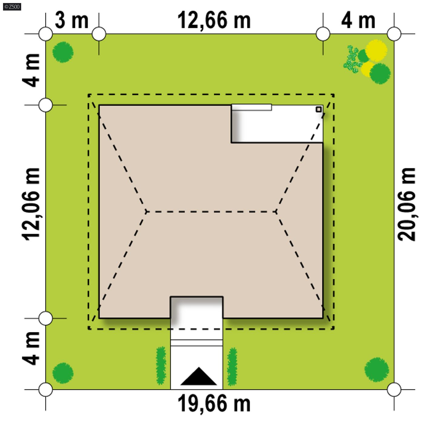 Gotowy projekt domu  - Funkcjonalny dom parterowy z kopertowym dachem i narożnym oknem w kuchni.