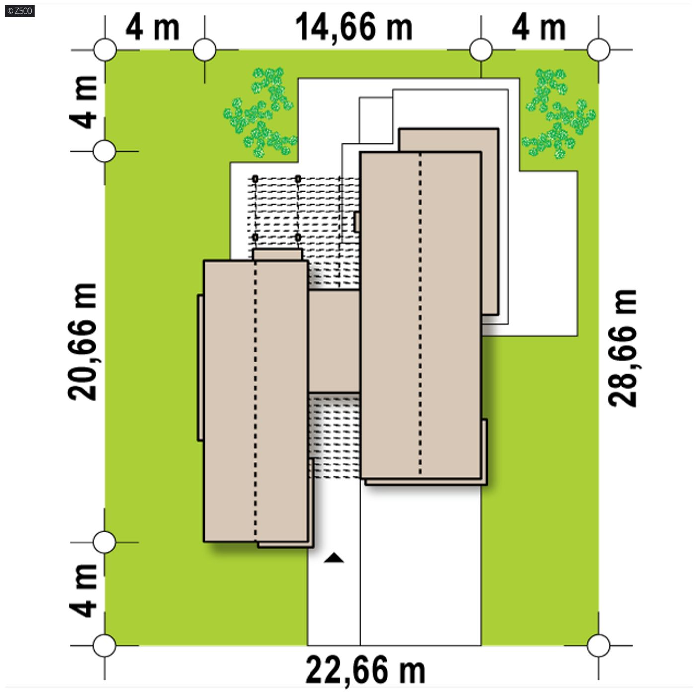 Home project  - Dwa osobne budynki, z dachem dwuspadowym połączone szklanym łącznikiem.