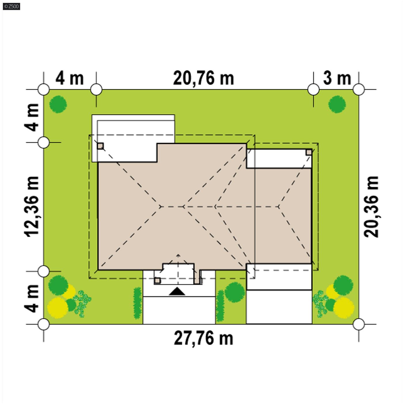 Gotowy projekt domu  - Współczesny dom parterowy, 3 sypialnie, dach wielospadowy i garaż 2 samochody.