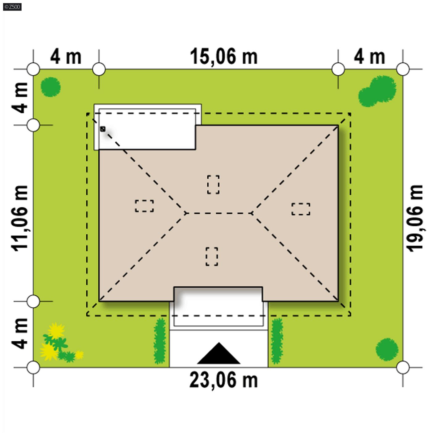 Gotowy projekt domu  - wersja projektu bez garażu z opcjonalnym poddaszem.