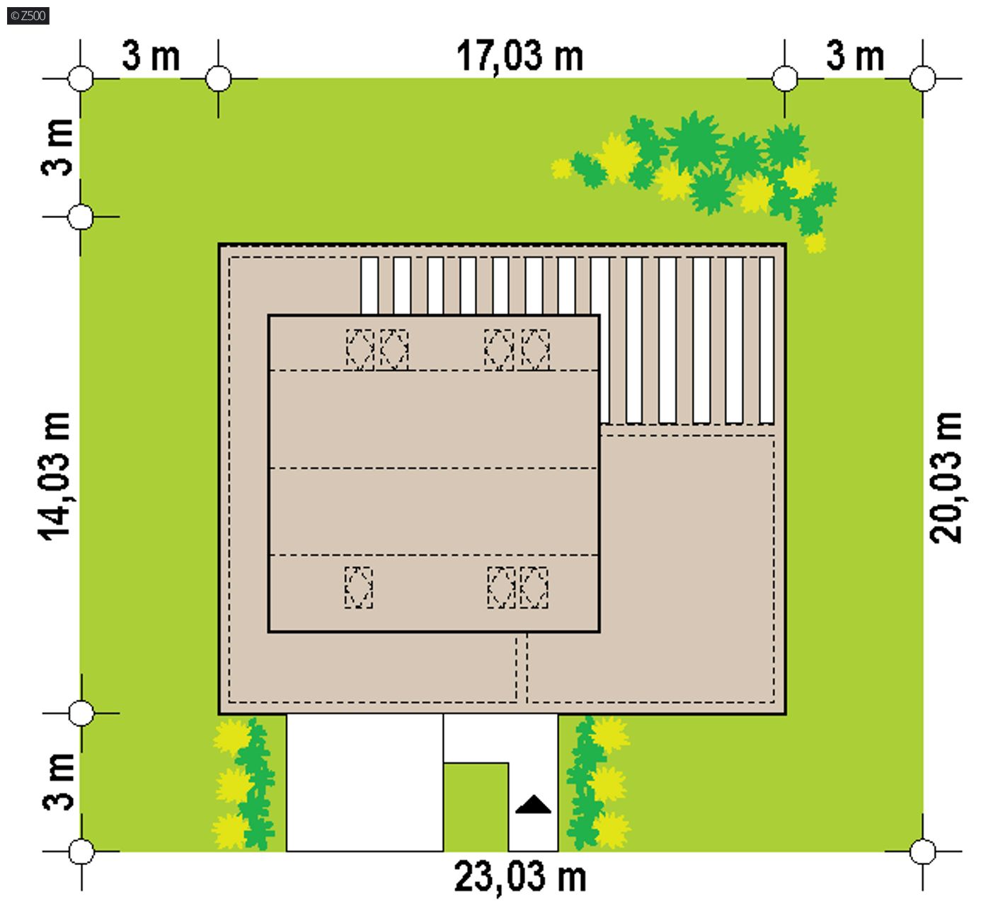 Home project  - Współczesny dom z dachem 2-spadowym otoczony tarasem z płaskim zadaszeniem.