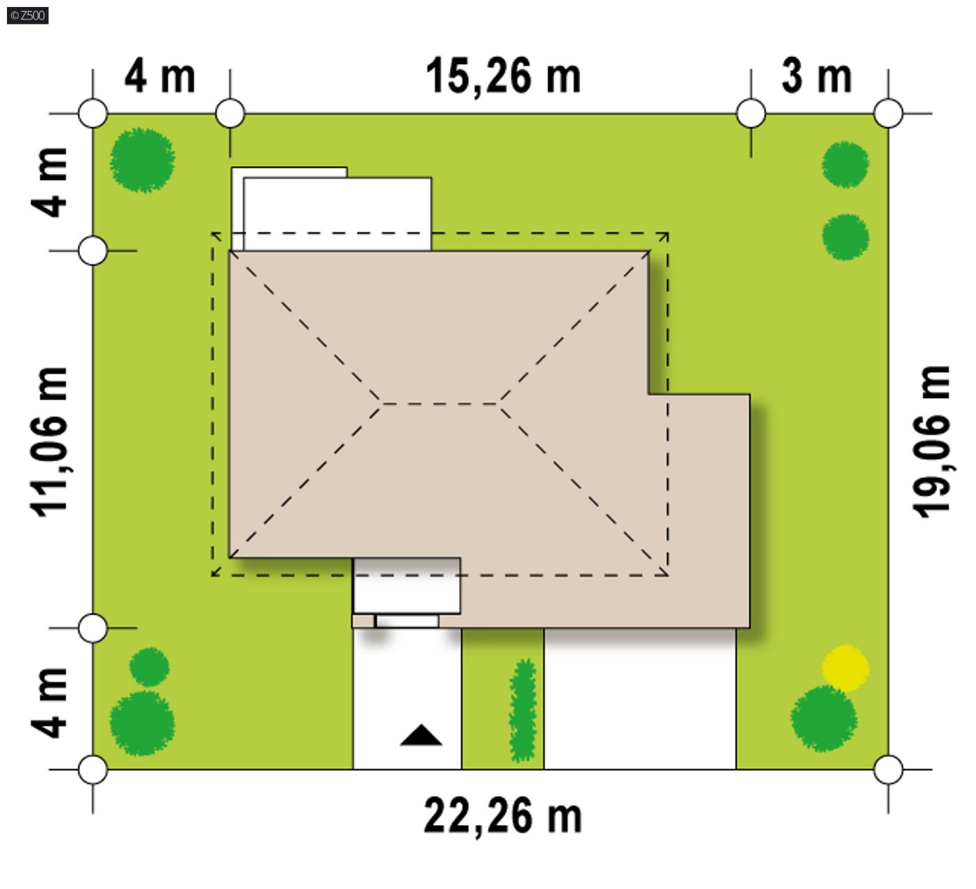 Gotowy projekt domu  - Współczesny, willowy dom piętrowy z tarasem nad garażem i pokojem na parterze.