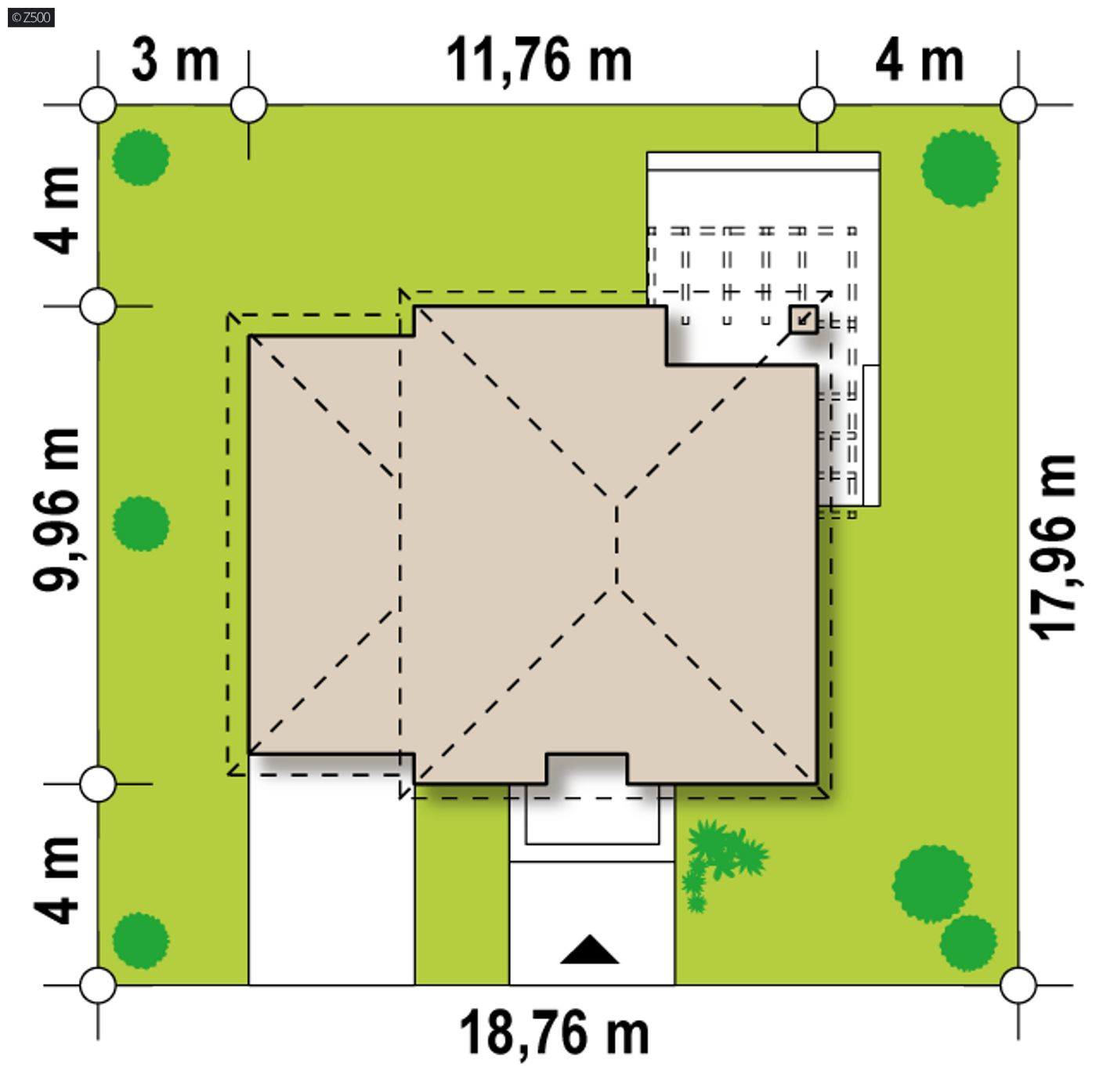 Gotowy projekt domu  - Projekt domu - willi z piętrem także na miejską działkę, z garażem i dużym p.g.
