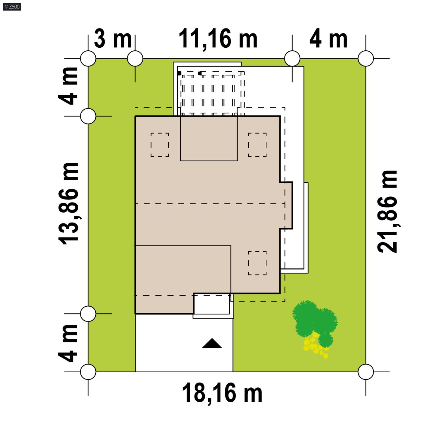 Gotowy projekt domu  - Dom z garażem do zabudowy bliźniaczej, z poddaszem i 4 wygodnymi sypialniami.