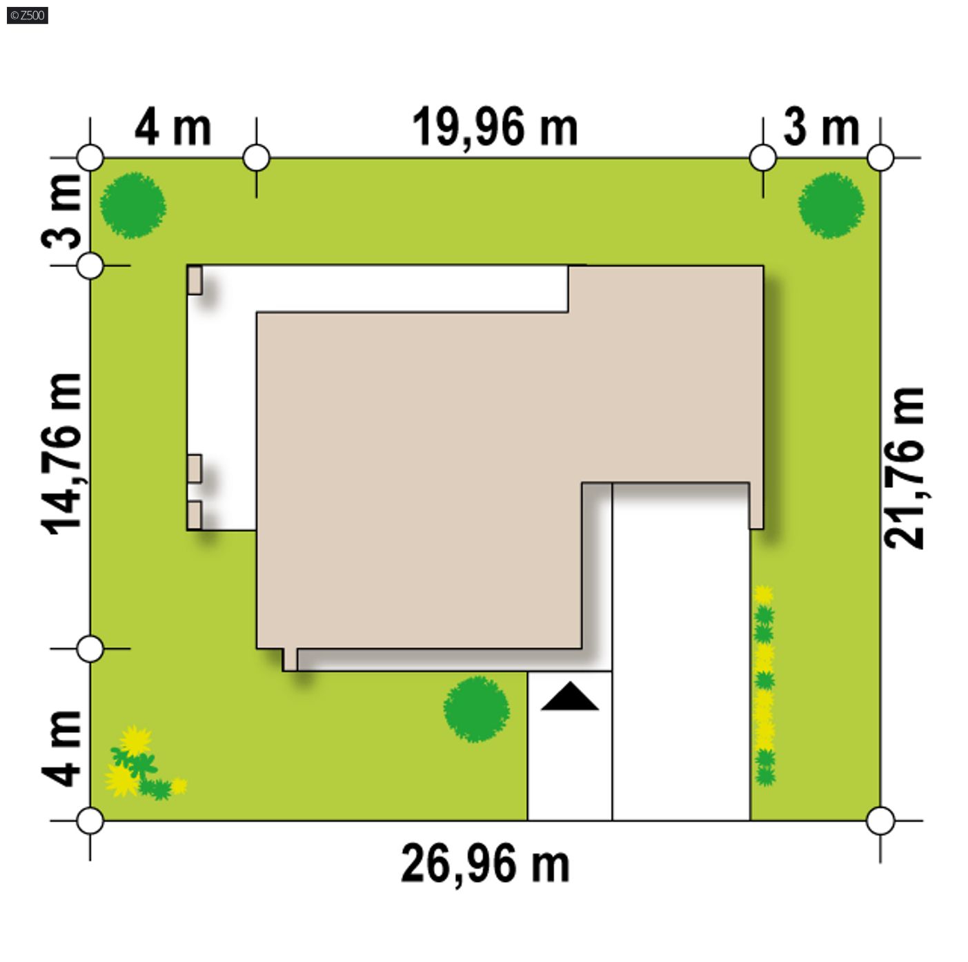 Gotowy projekt domu  - Dom parterowy z 3 pokojami oraz strefą dzienną i garażem 2 stanowiskowym.