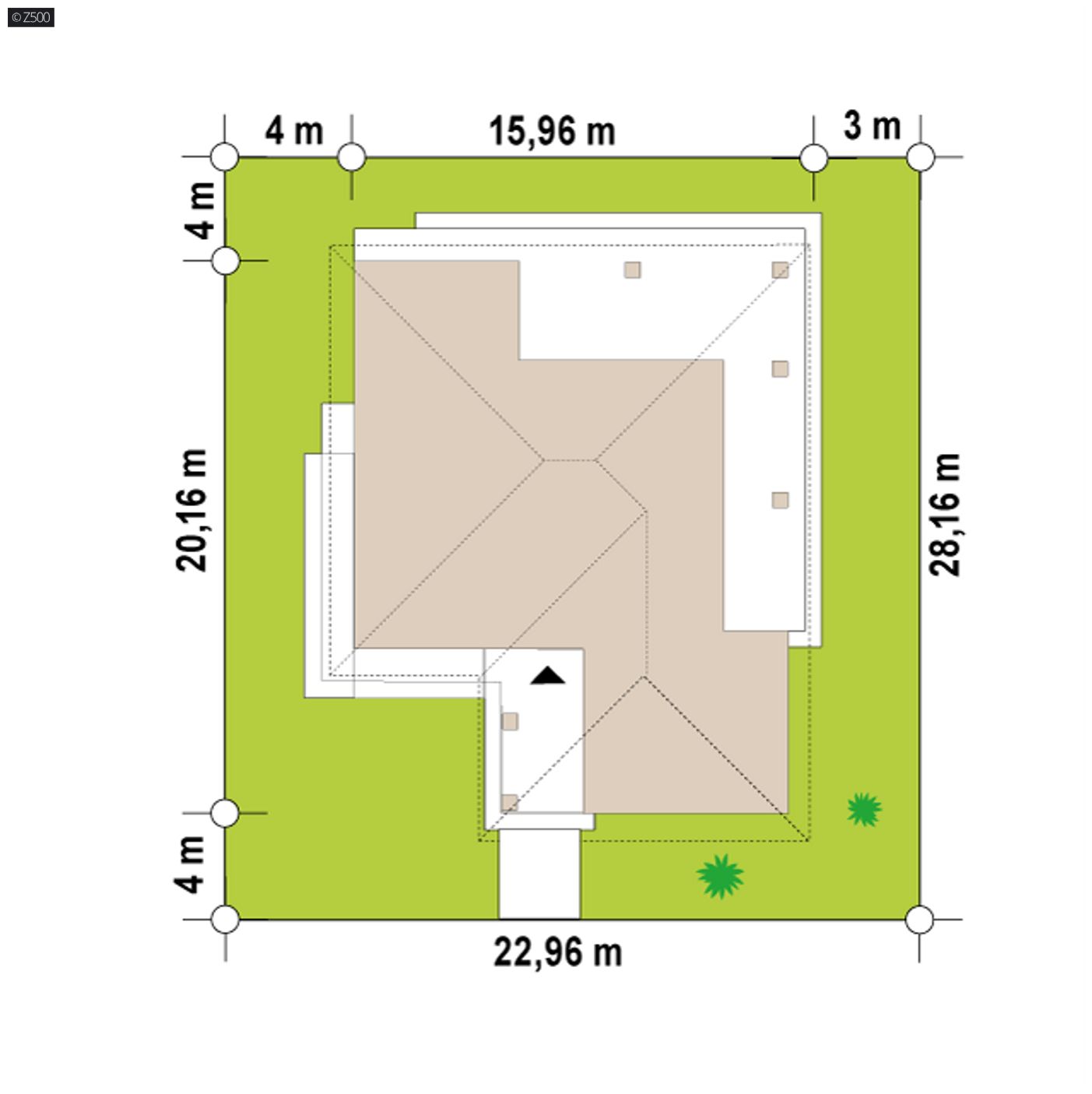 Home project  - Parterowy dom z dachem wielospadowym, garażem 2-stanowiskowym i 3 sypialniami.