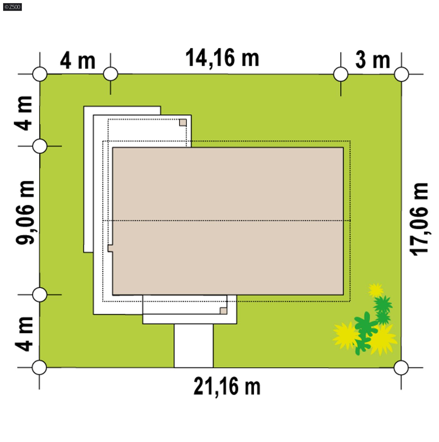 Gotowy projekt domu  - Parterowy dom z dachem 2-spadowym i 4 sypialniami.