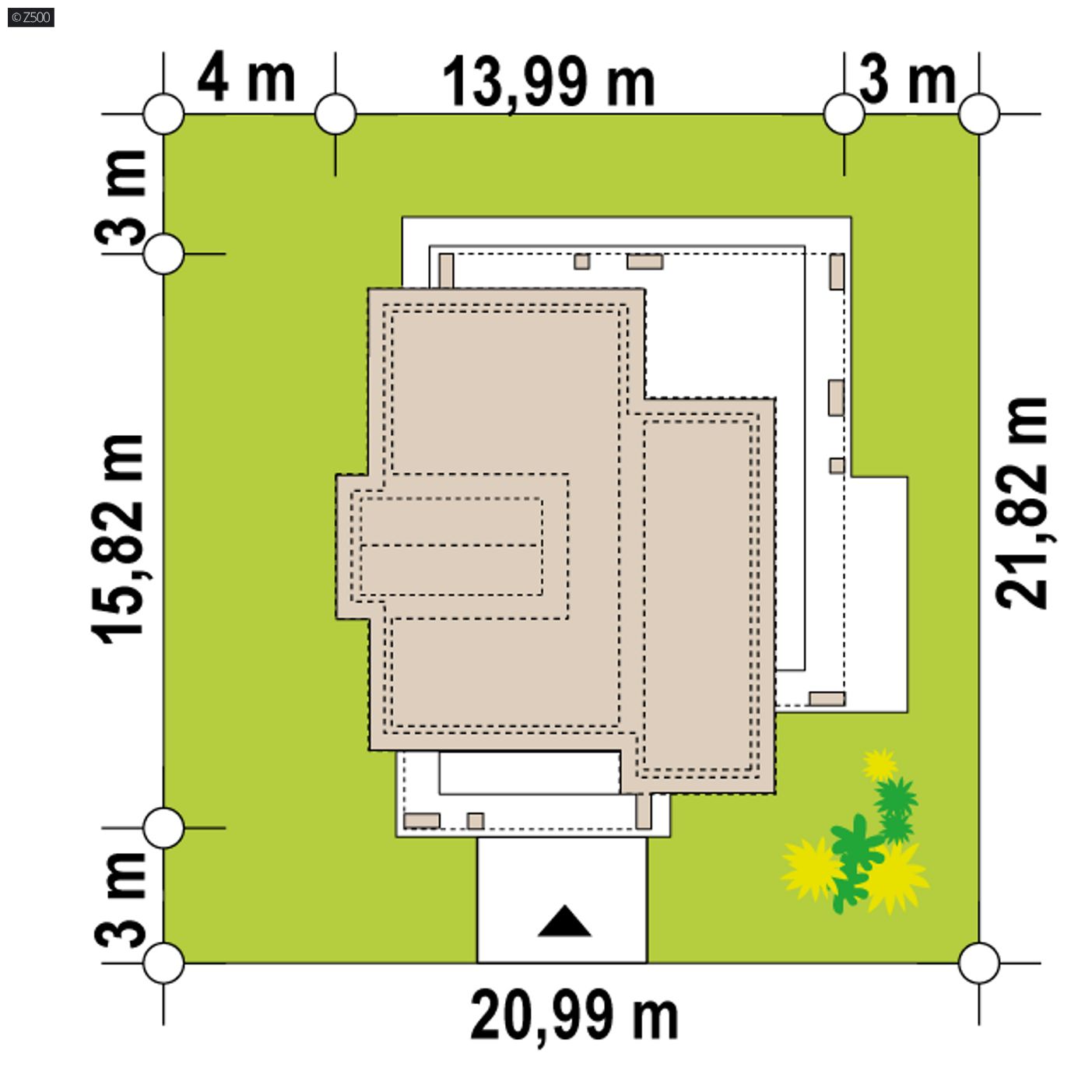 Home project  - Parterowy dom nowoczesny z 3 pokojami, salonem i zadaszonym tarasem.