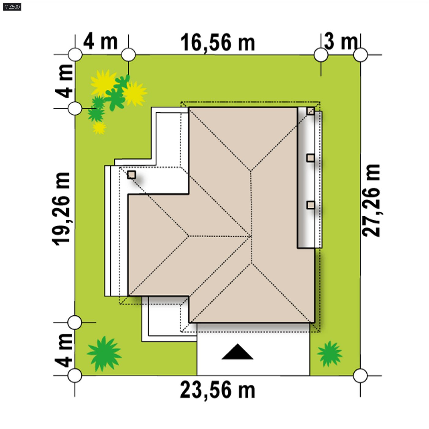 Gotowy projekt domu  - Dom parterowy z dachem wielospadowym, garażem i 3 sypialniami.