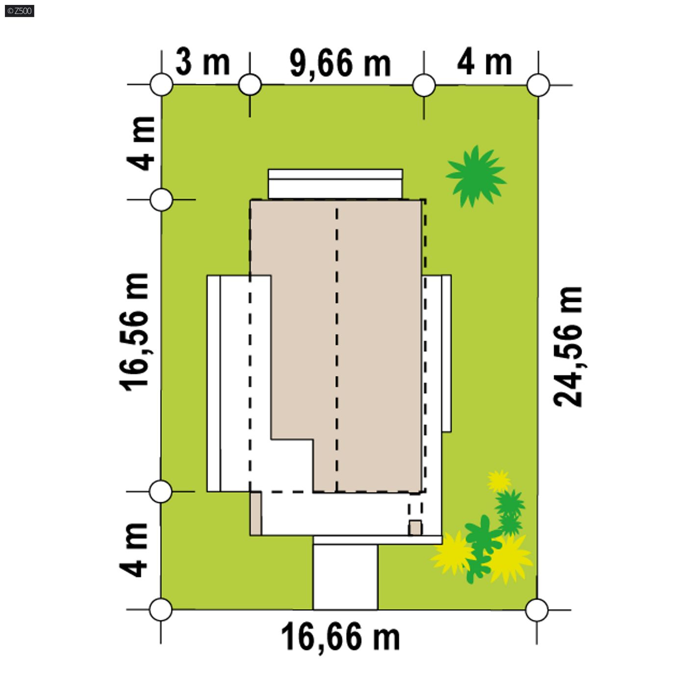 Gotowy projekt domu  - Nowoczesny dom parterowy z dwoma sypialniami oraz zadaszeniem na samochód.