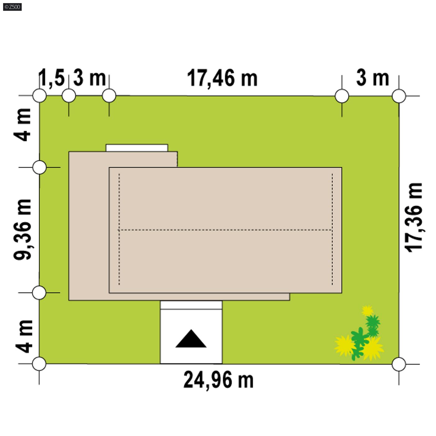 Gotowy projekt domu  - Parterowy dom z dachem 2-spadowym, 3 sypialniami oraz dużym zadaszonym tarasem.