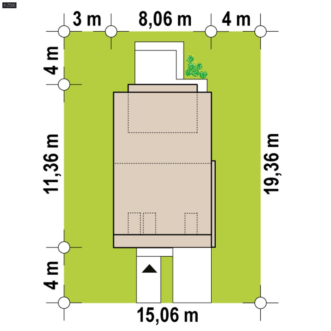 Namo projektas  - Pusiau atskiras namas, vienvietis garažas, trys miegamieji