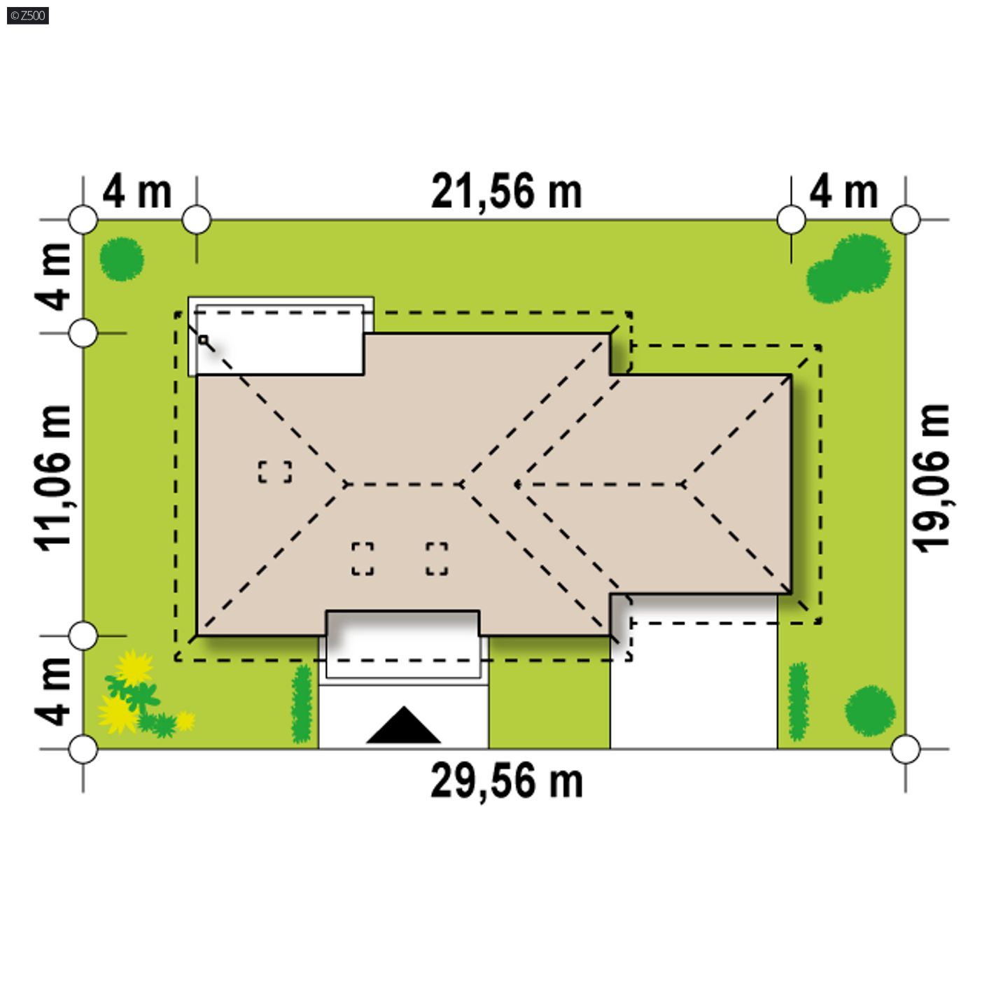 Gotowy projekt domu  - Projekt domu parterowego z przestronnym salonem i garażem dwustanowiskowym.