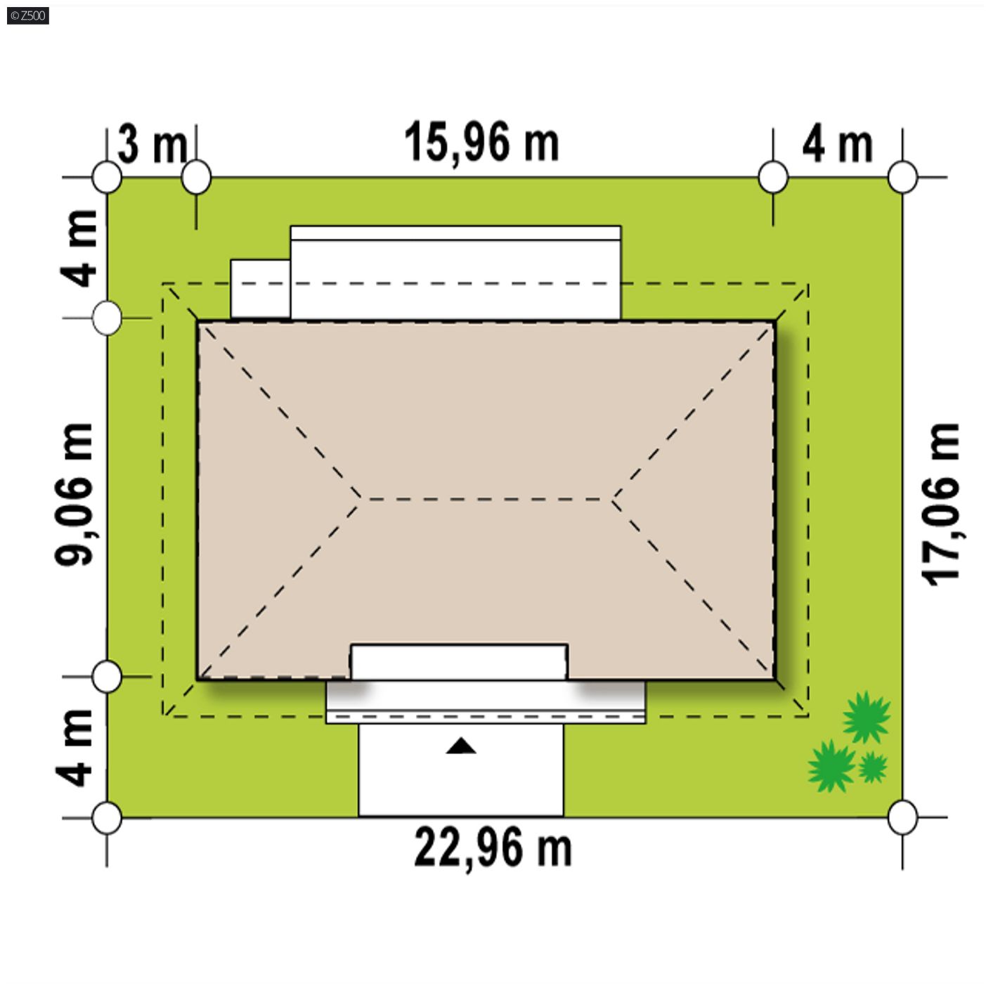 Gotowy projekt domu  - Dom parterowy z garażem jednostanowiskowym, dachem kopertowym i 3 sypialniami.