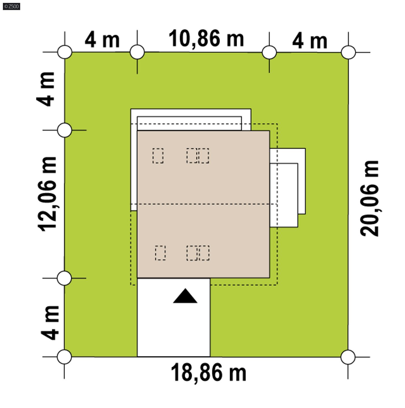 Gotowy projekt domu  - Dom z poddaszem użytkowym, dachem dwuspadowym, garażem oraz zadaszonym tarasem.