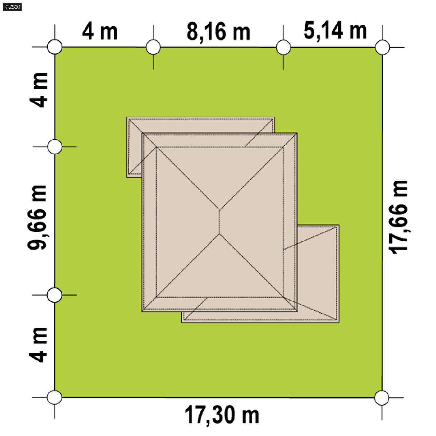 Home project  - Piętrowy dom na planie prostokąta z z pełnym piętrem i wiatą na samochód.