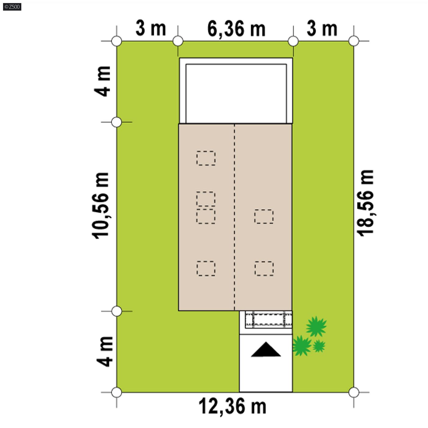 Gotowy projekt domu  - Mały, parterowy dom z poddaszem, tani w budowie z 3 pokojami na wąską działkę