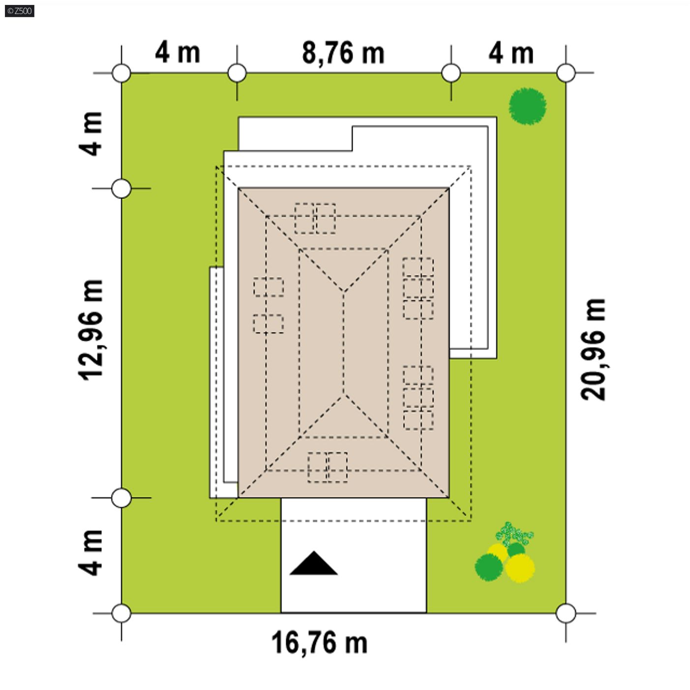 Home project  - Dom z poddaszem użytkowym, kopertowym dachem i garażem jednostanowiskowym.