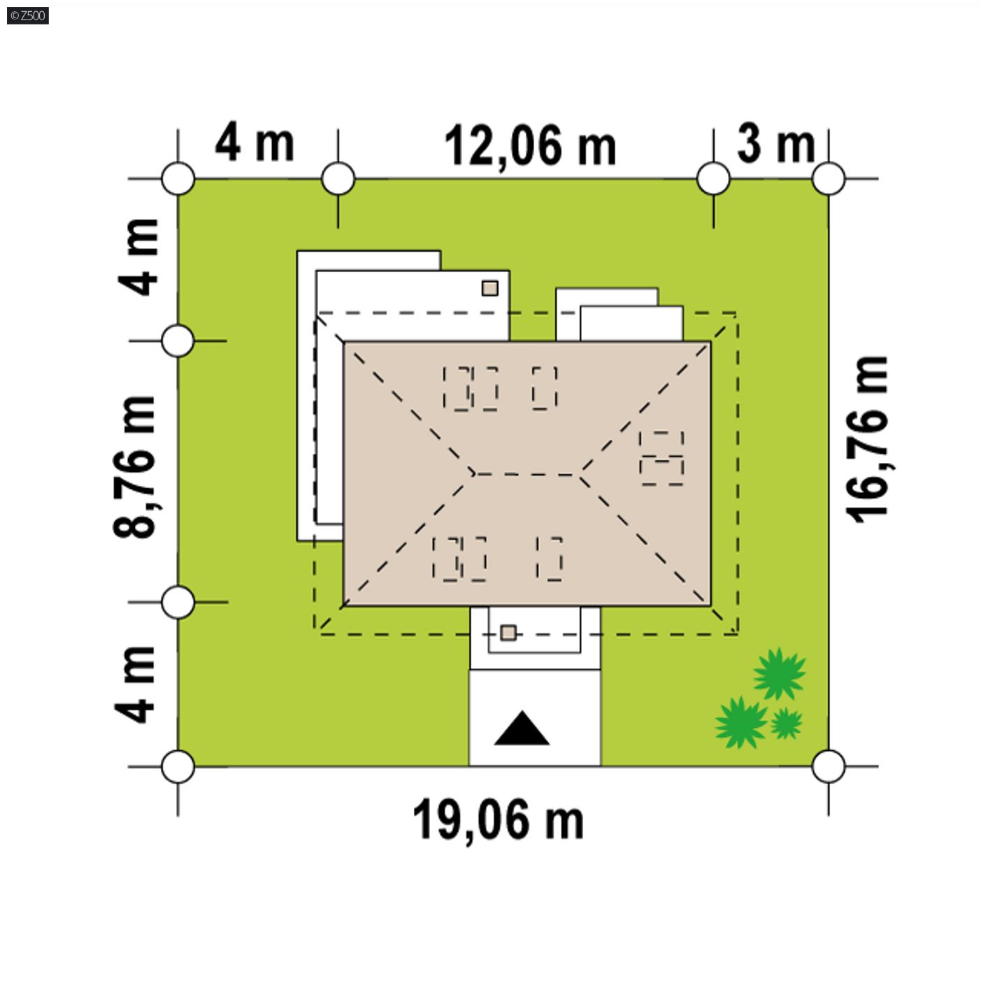 Gotowy projekt domu  - Dom z poddaszem użytkowym, garażem jednostanowiskowym i dachem kopertowym.
