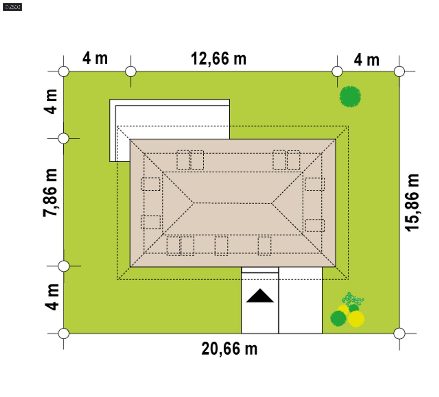 Gotowy projekt domu  - Dom z poddaszem z dachem kopertowym, poddaszem użytkowym, salon,
4 pokoje