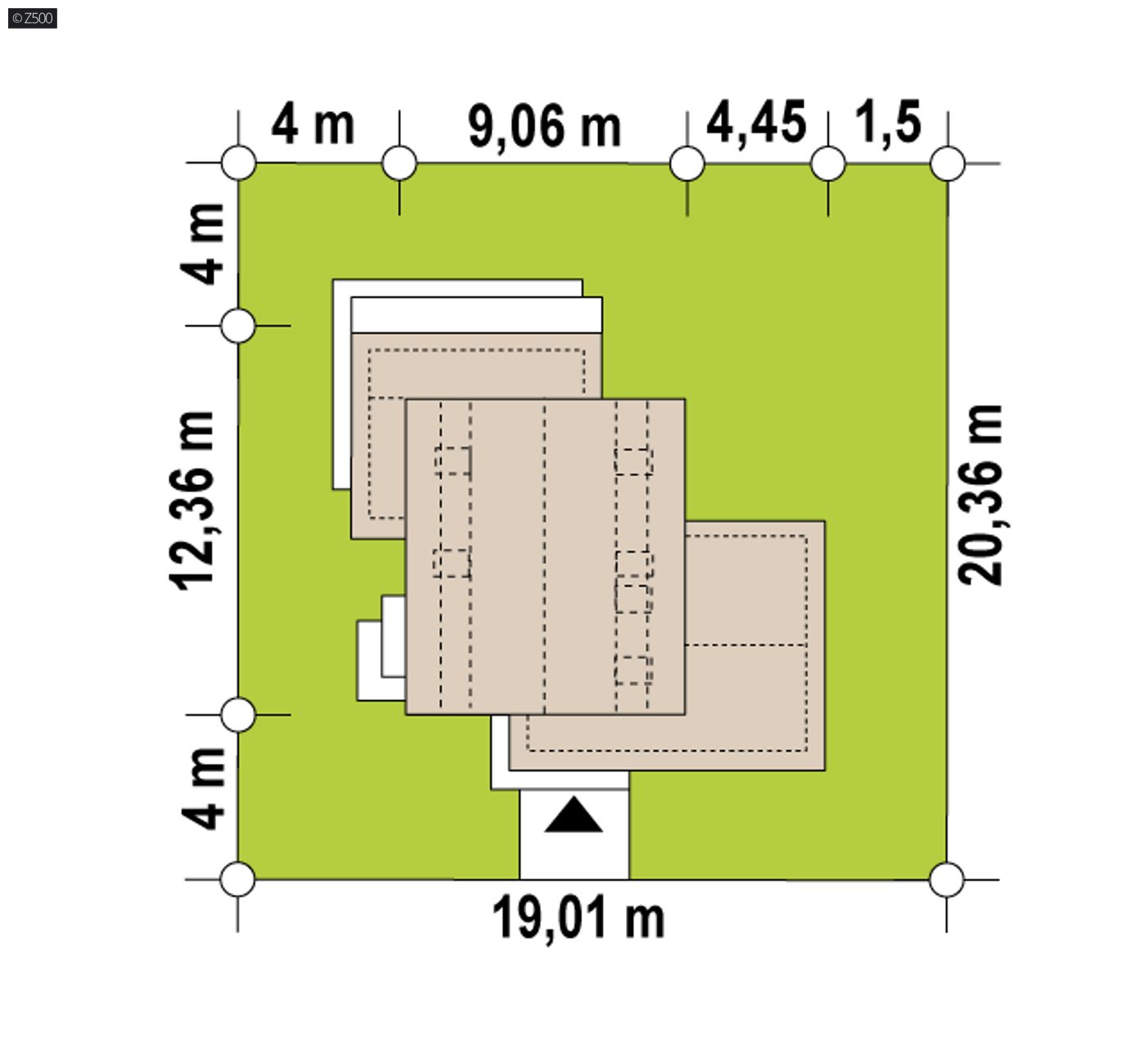 Gotowy projekt domu  - Dom jednorodzinny z dachem 2-spadowym i prostym zadaszeniem na samochód.