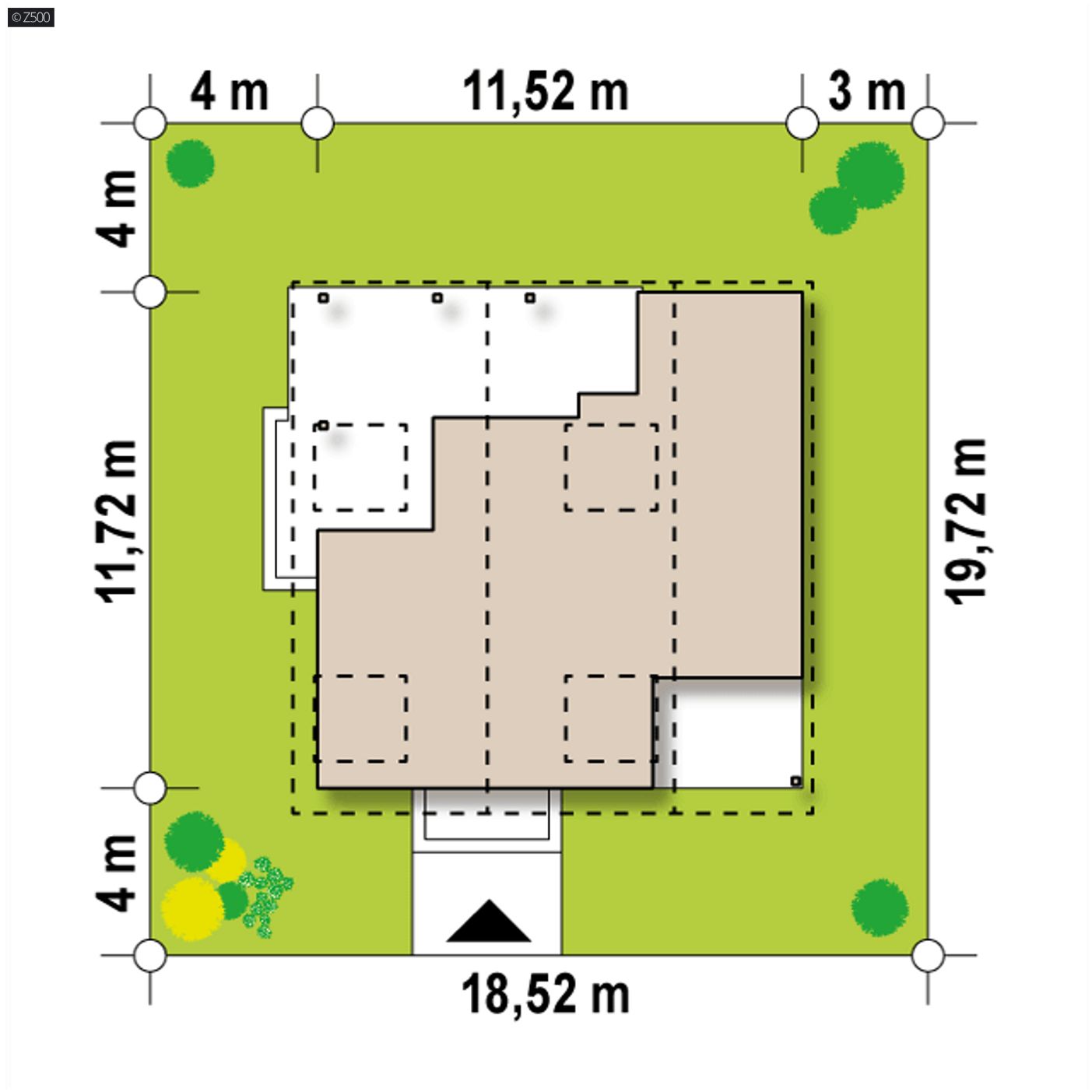 Gotowy projekt domu  - z garażem, wiatą i powiększoną werandą