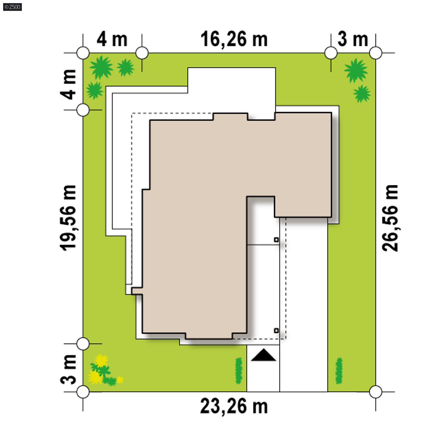 Gotowy projekt domu  - Nowoczesny dom parterowy w układzie L, z garażem i przeszkleniami na ogród