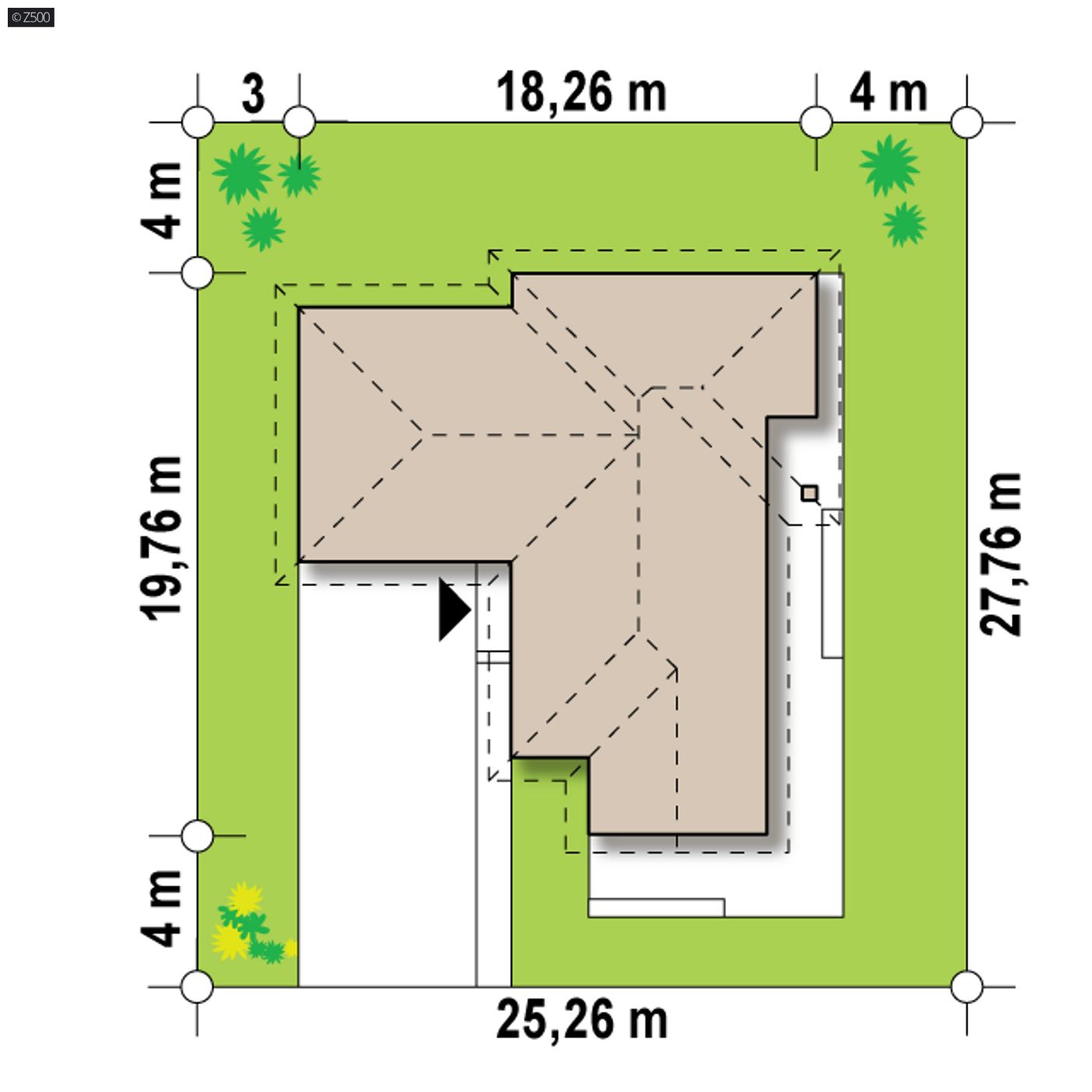 Home project  - A one-story house with a garage and a living room from the south