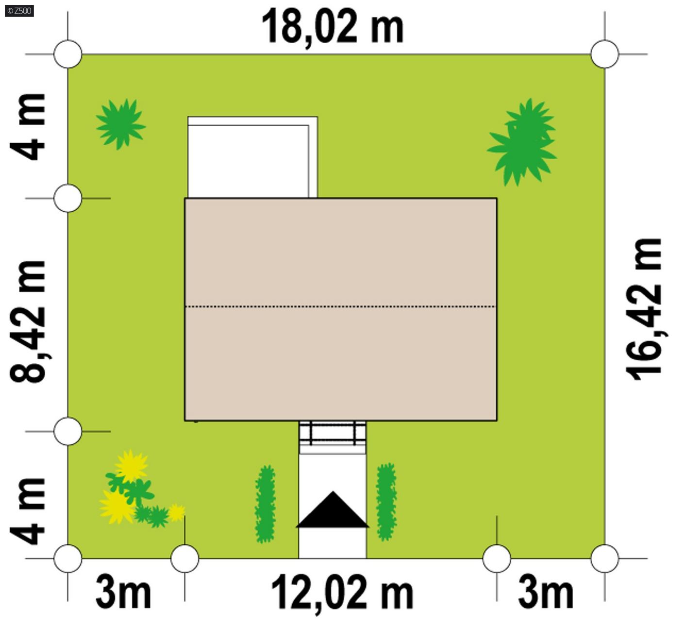 Gotowy projekt domu  - Nowoczesny parterowy dom z 3 pokojami, salonem, jadalnią, kuchnią i łazienką