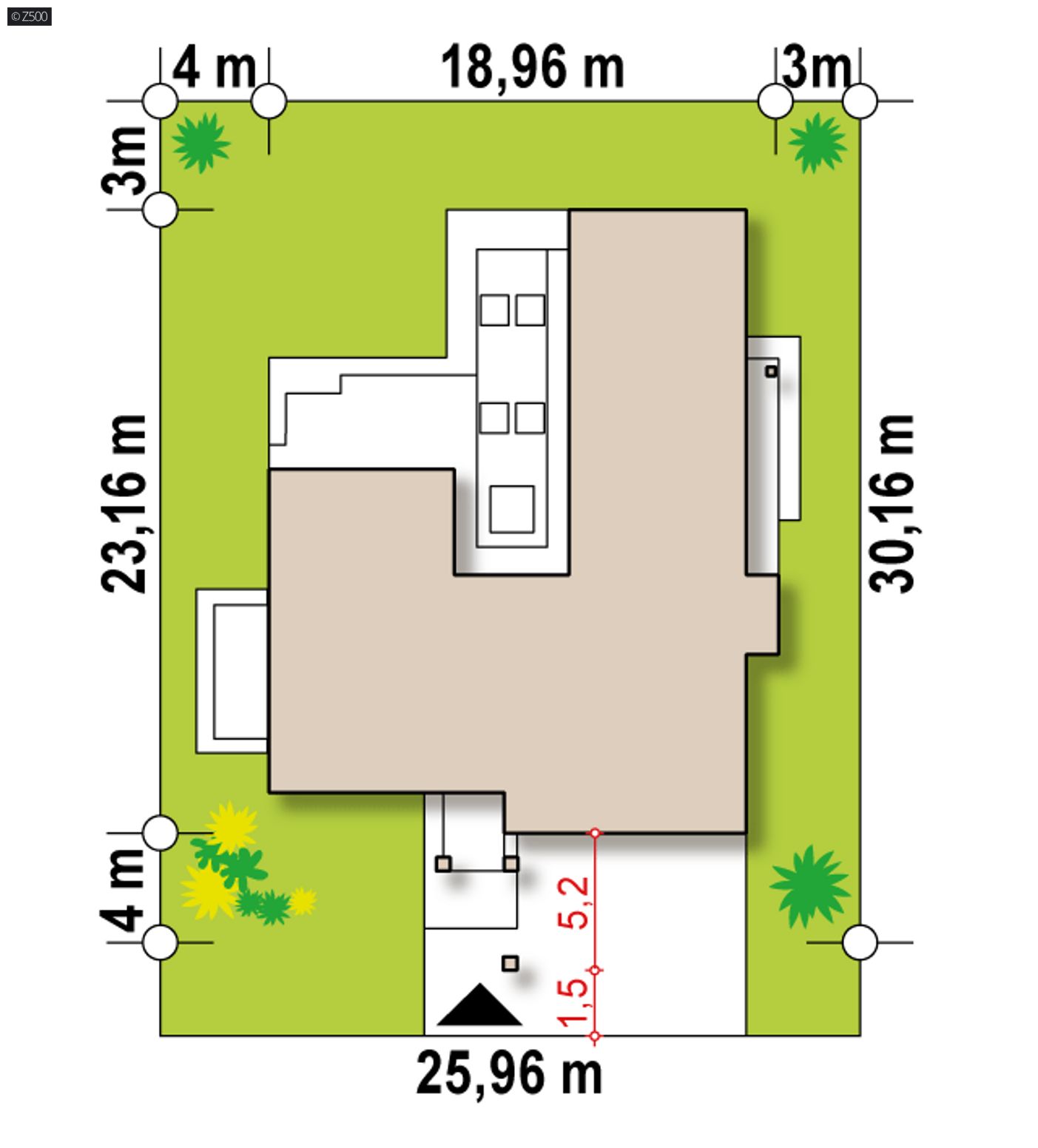Gotowy projekt domu  - Nowoczesny dom parterowy z garażem na 2 samochody oraz pokojem kąpielowym.