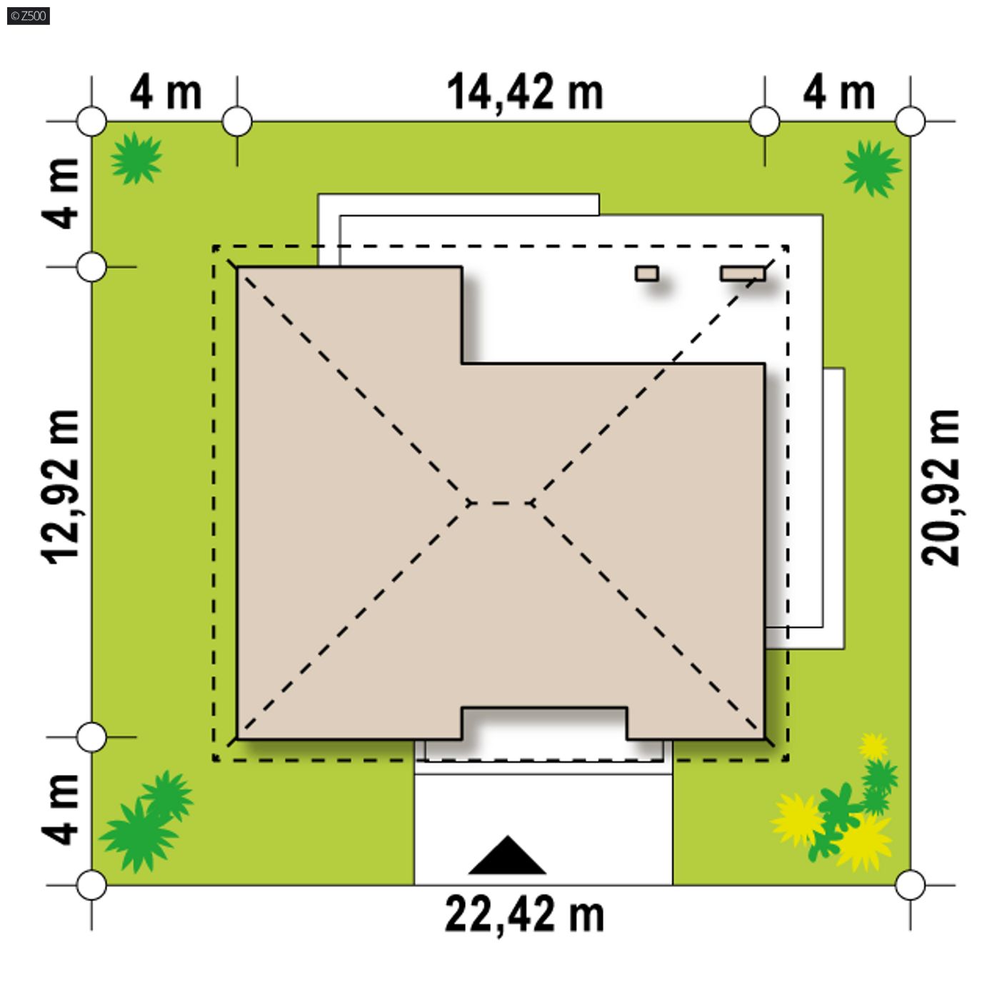Gotowy projekt domu  - Klasyczny dom parterowy z dachem kopertowym, 4 pokojami oraz dużym salonem.