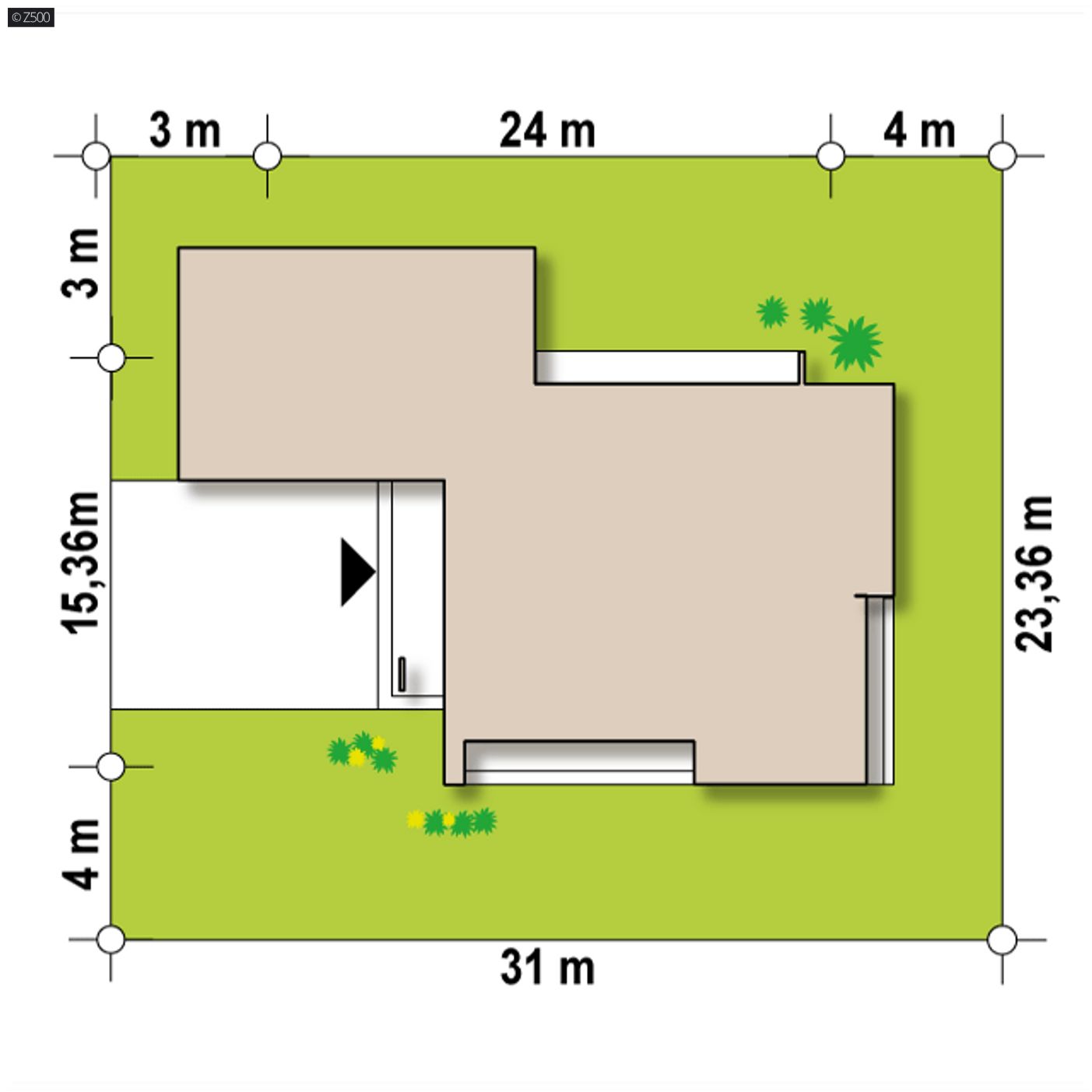 Gotowy projekt domu  - Nowoczesny dom parterowy z płaskim dachem i garażem na 2 samochody.