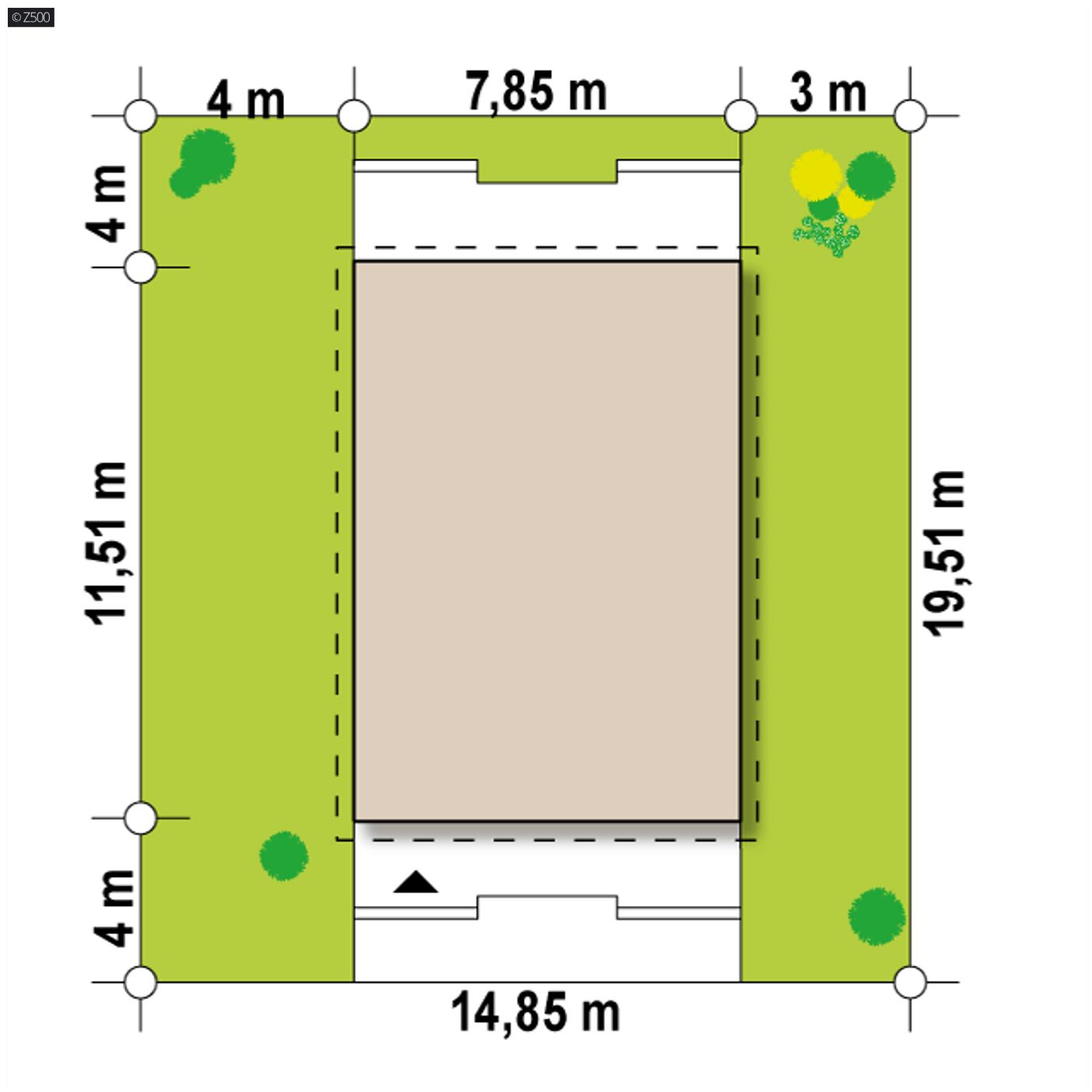 Gotowy projekt domu  - Parterowy, nowoczesny, mały dom na wąską działkę z salonem od frontu.