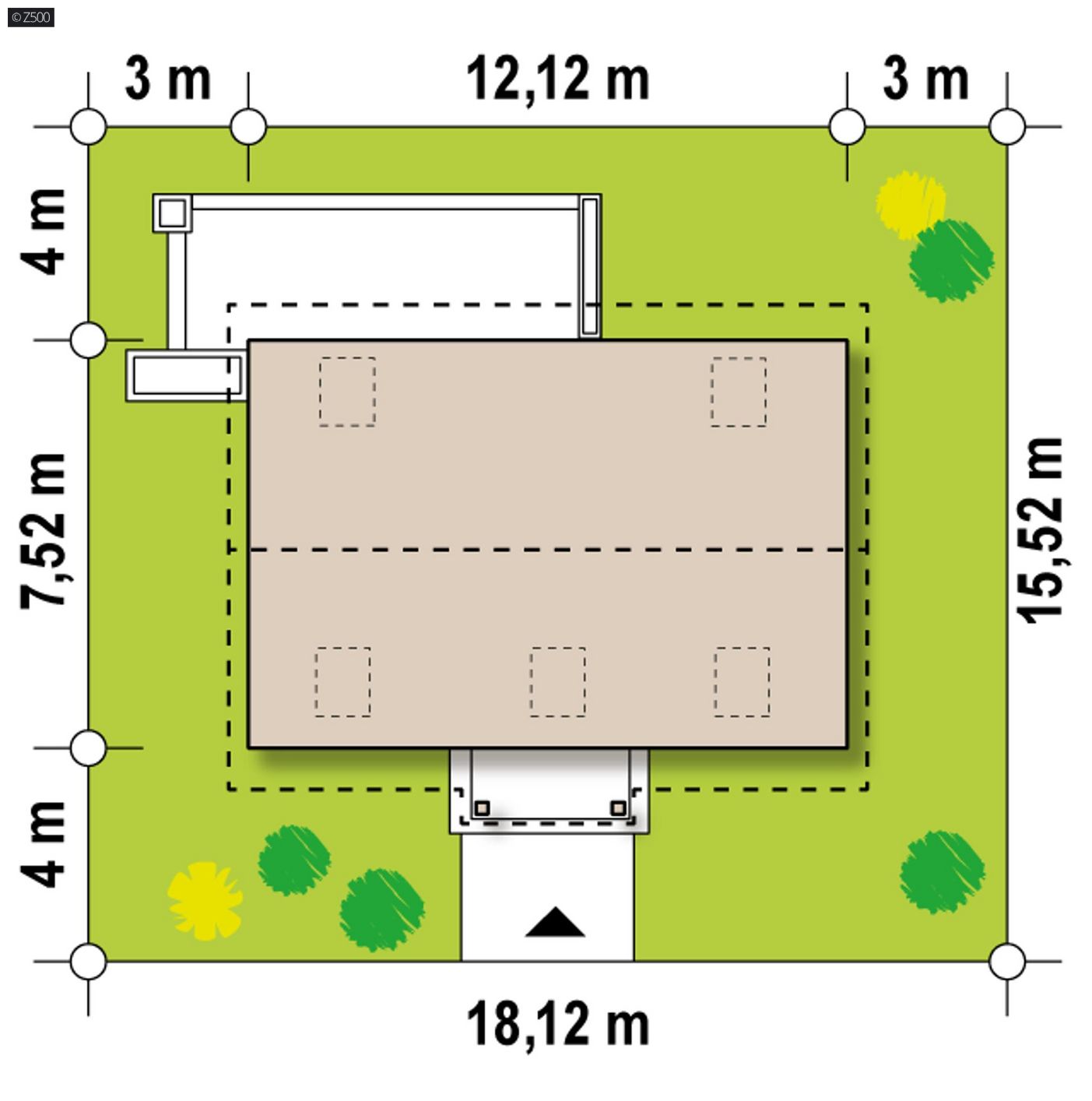 Mājas projekts  - Dom z dachem dwuspadowym, łatwy w budowie, z antresolą, w powiększonym wariancie