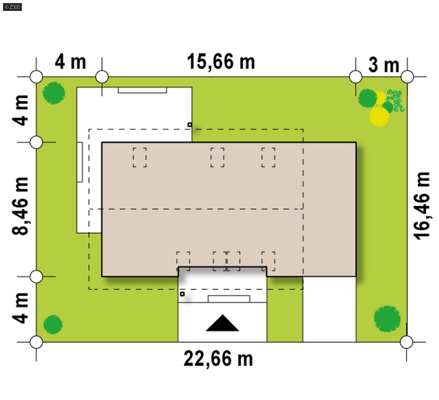 Gotowy projekt domu  - wariant z garażem 1-stanowiskowym po prawej stronie.